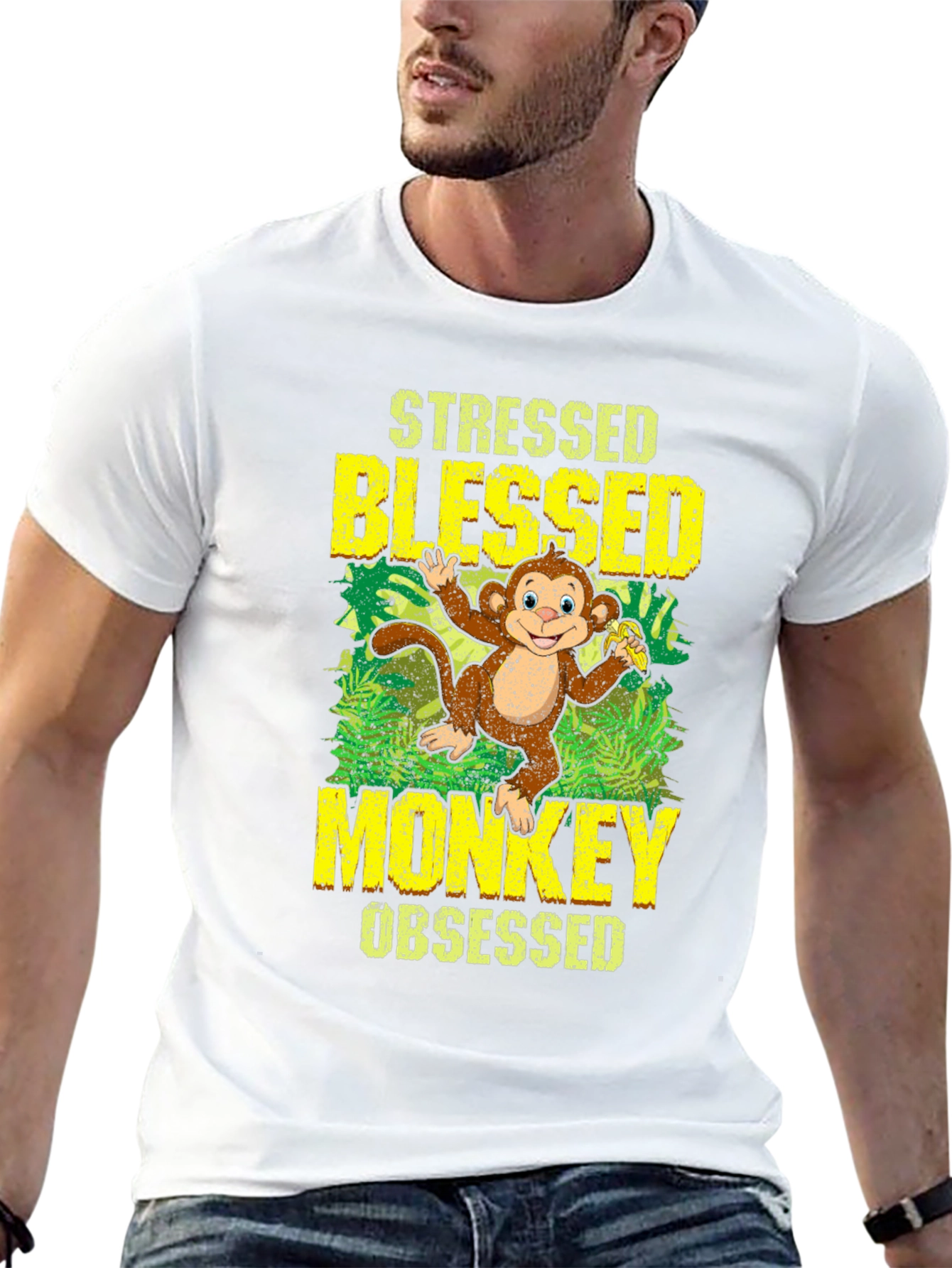 Stressed Blessed Monkey Obsessed Graphic T-Shirt