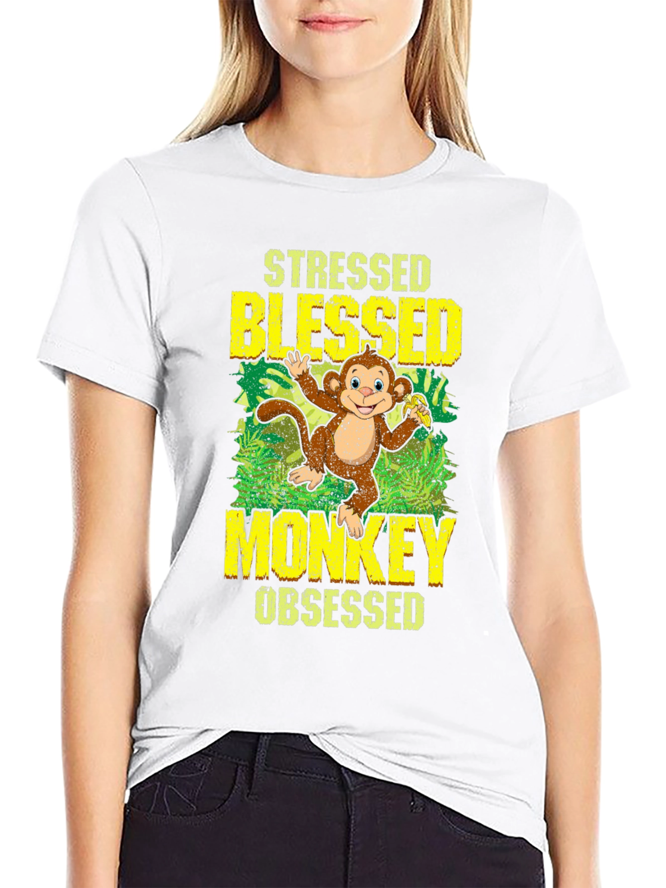 Stressed Blessed Monkey Obsessed Graphic T-Shirt