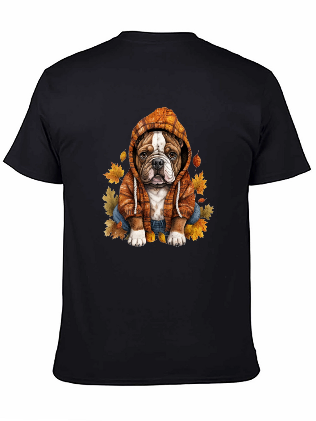 Bulldog Hoodie T-Shirt Autumn Leaves Cute Dog Tee