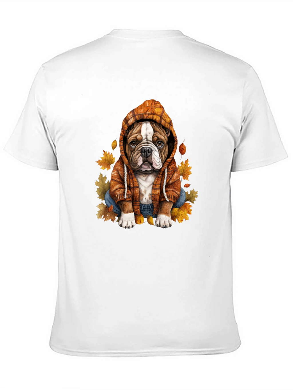 Bulldog Hoodie T-Shirt Autumn Leaves Cute Dog Tee