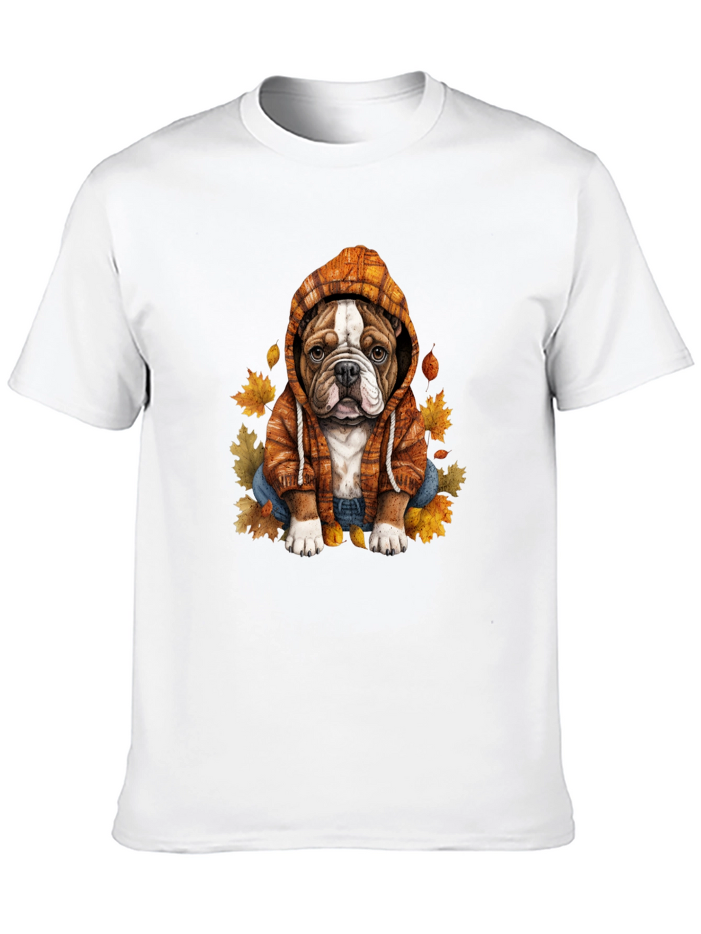 Bulldog Hoodie T-Shirt Autumn Leaves Cute Dog Tee