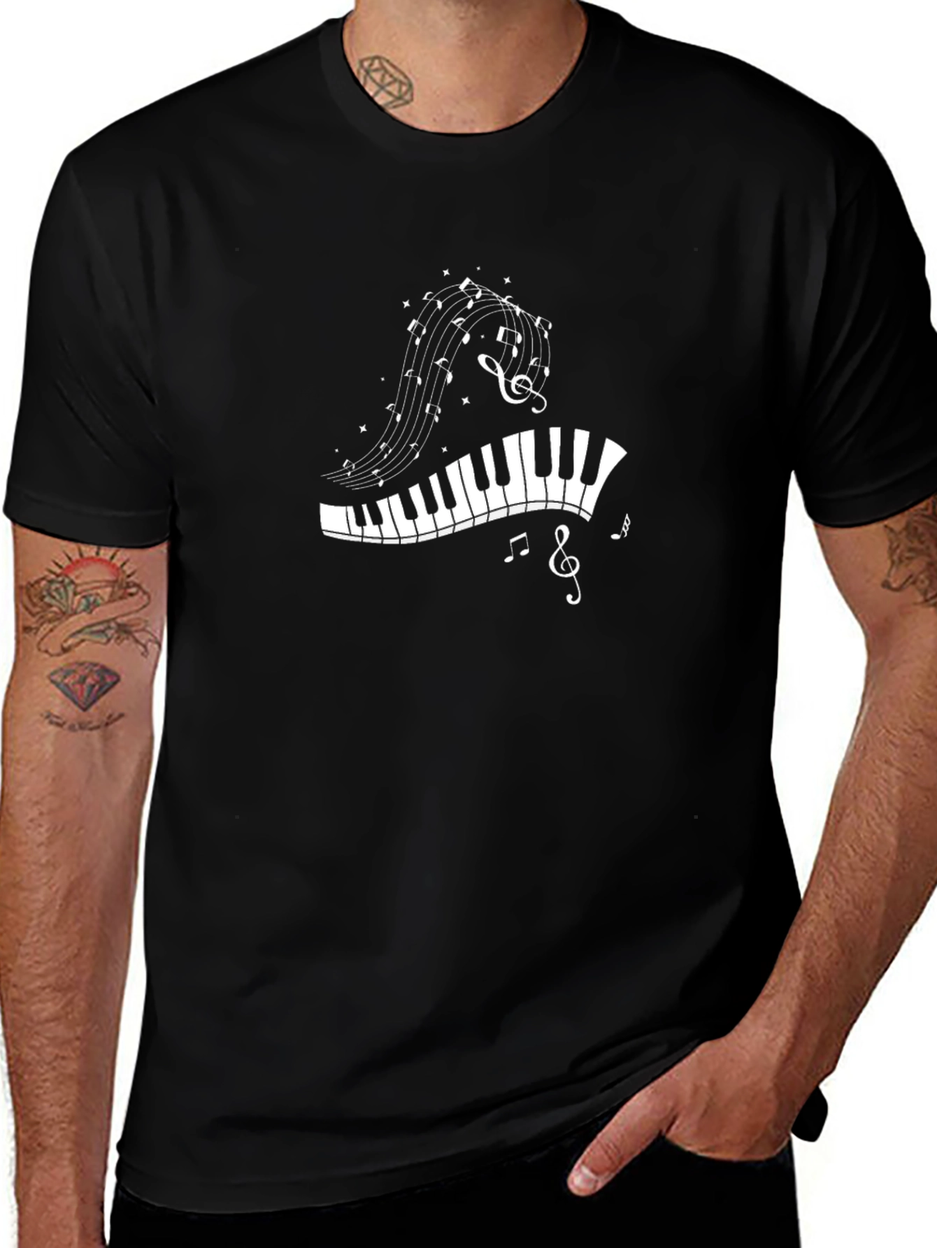 Musical Notes Piano Keys T-Shirt - Black