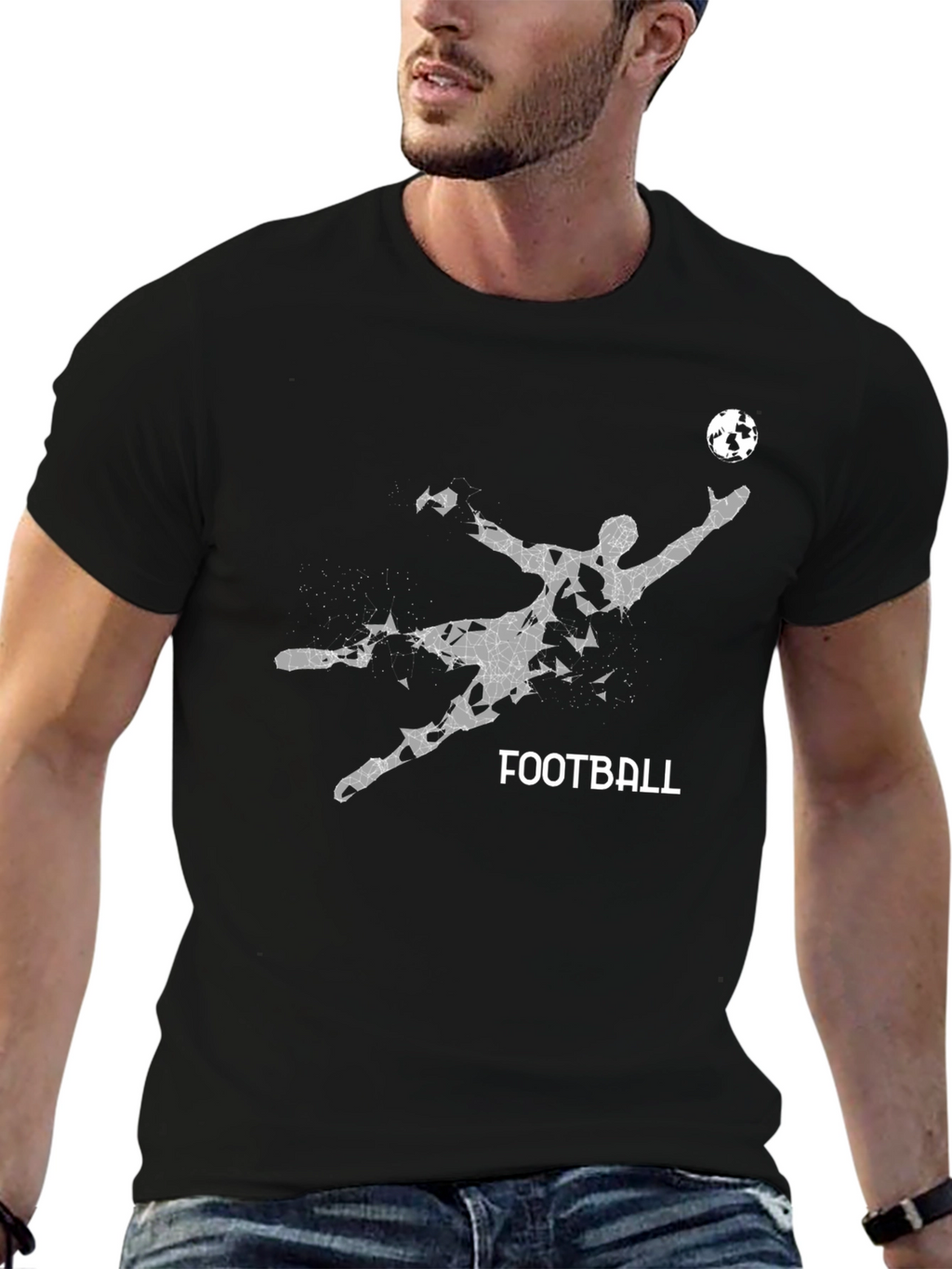 Mens Black Football Graphic Tee Shirt