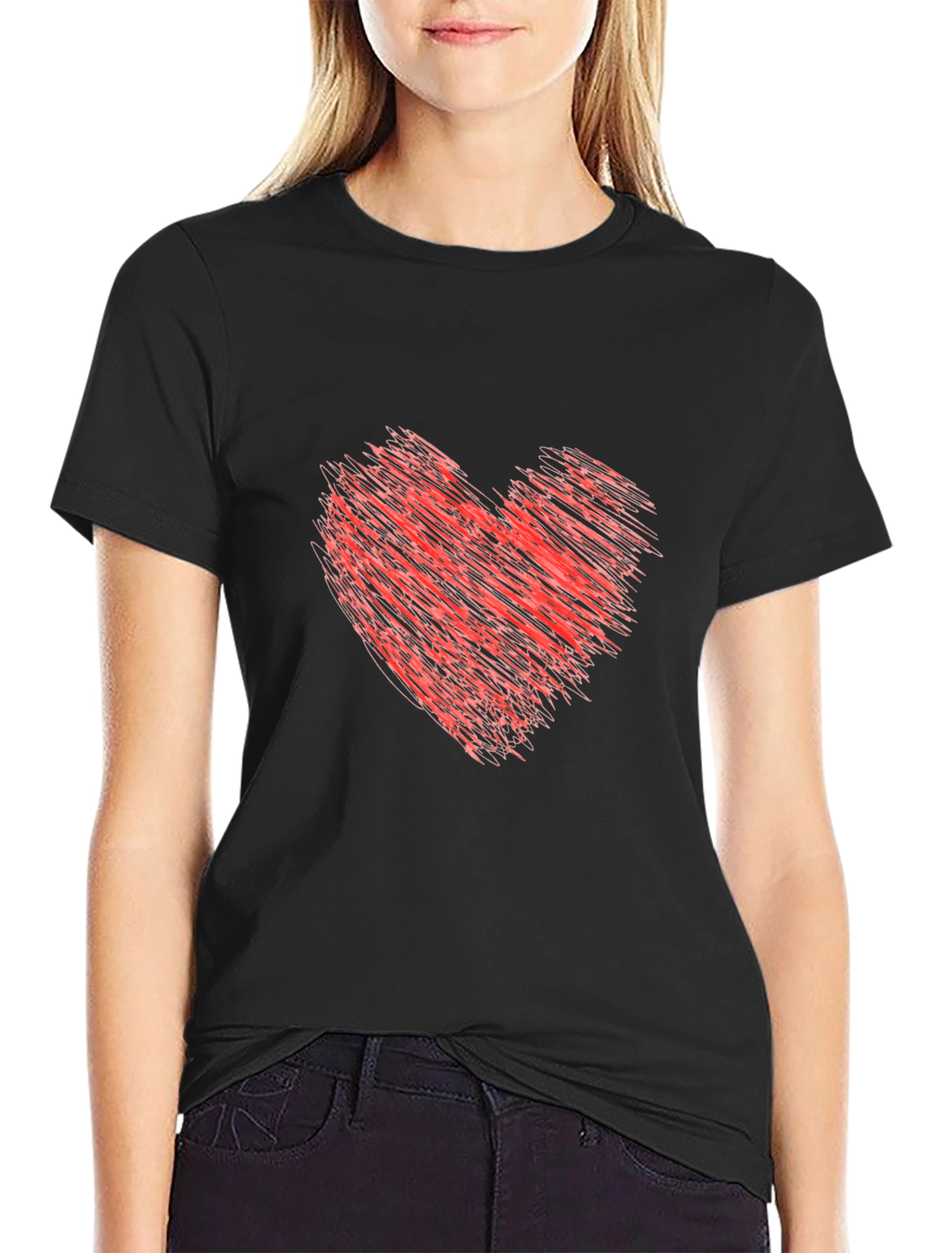 Mens Black T-Shirt with Red Heart Design