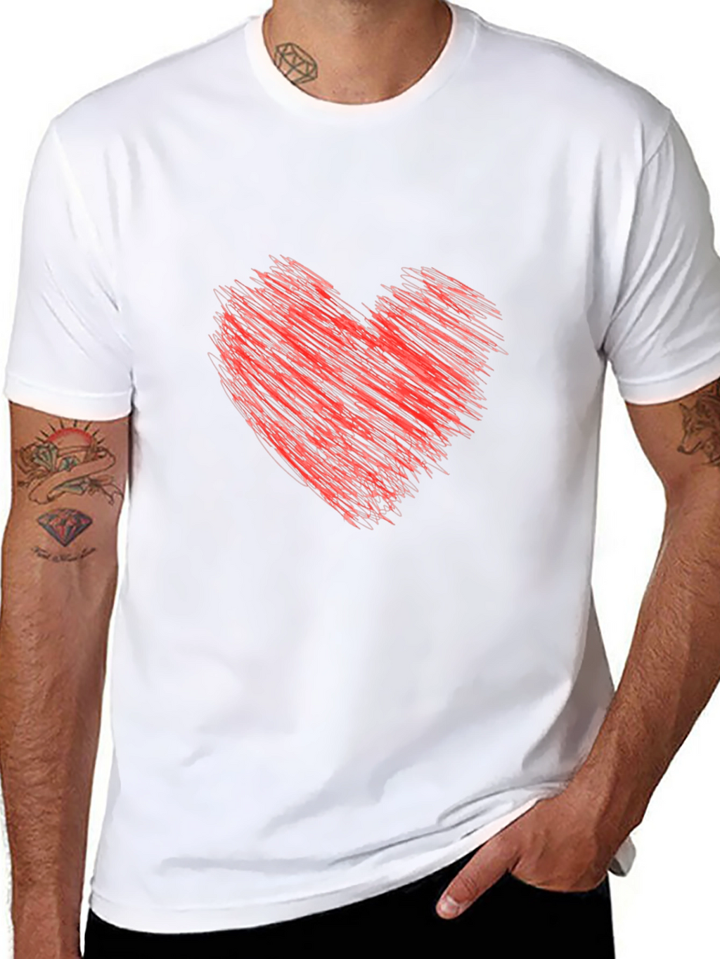 Mens Black T-Shirt with Red Heart Design