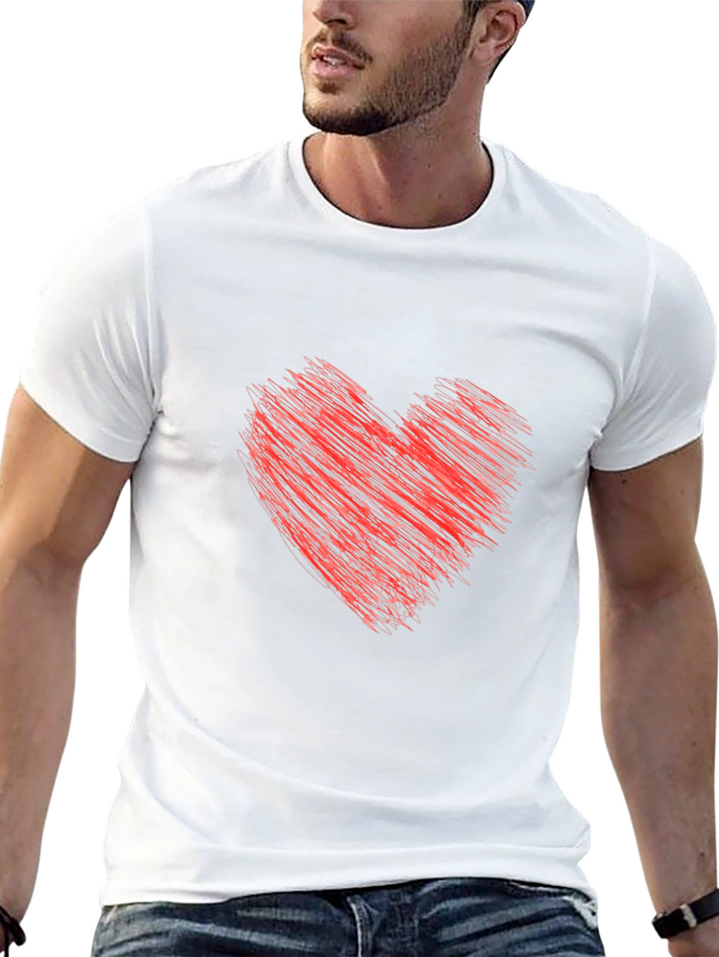 Mens Black T-Shirt with Red Heart Design