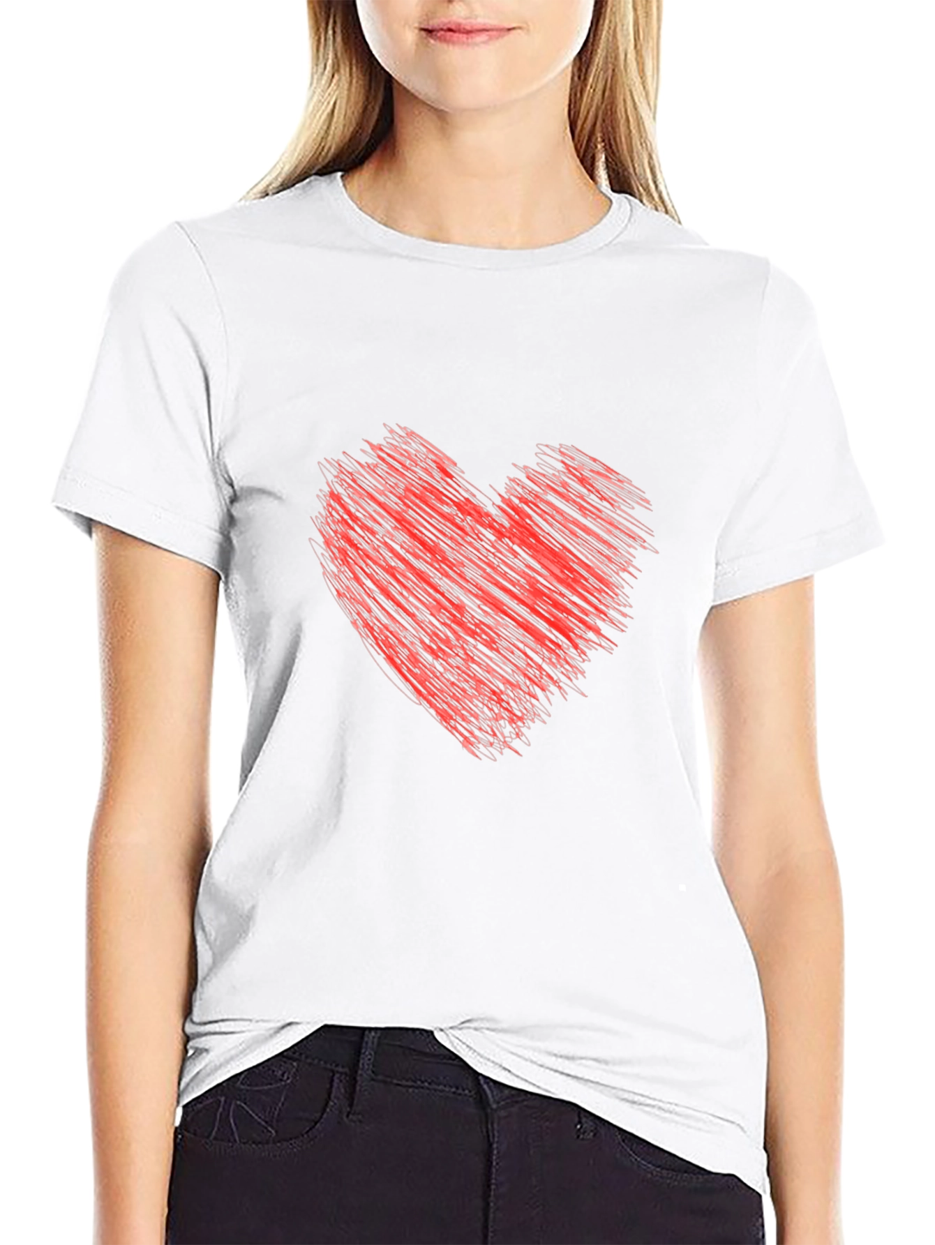Mens Black T-Shirt with Red Heart Design