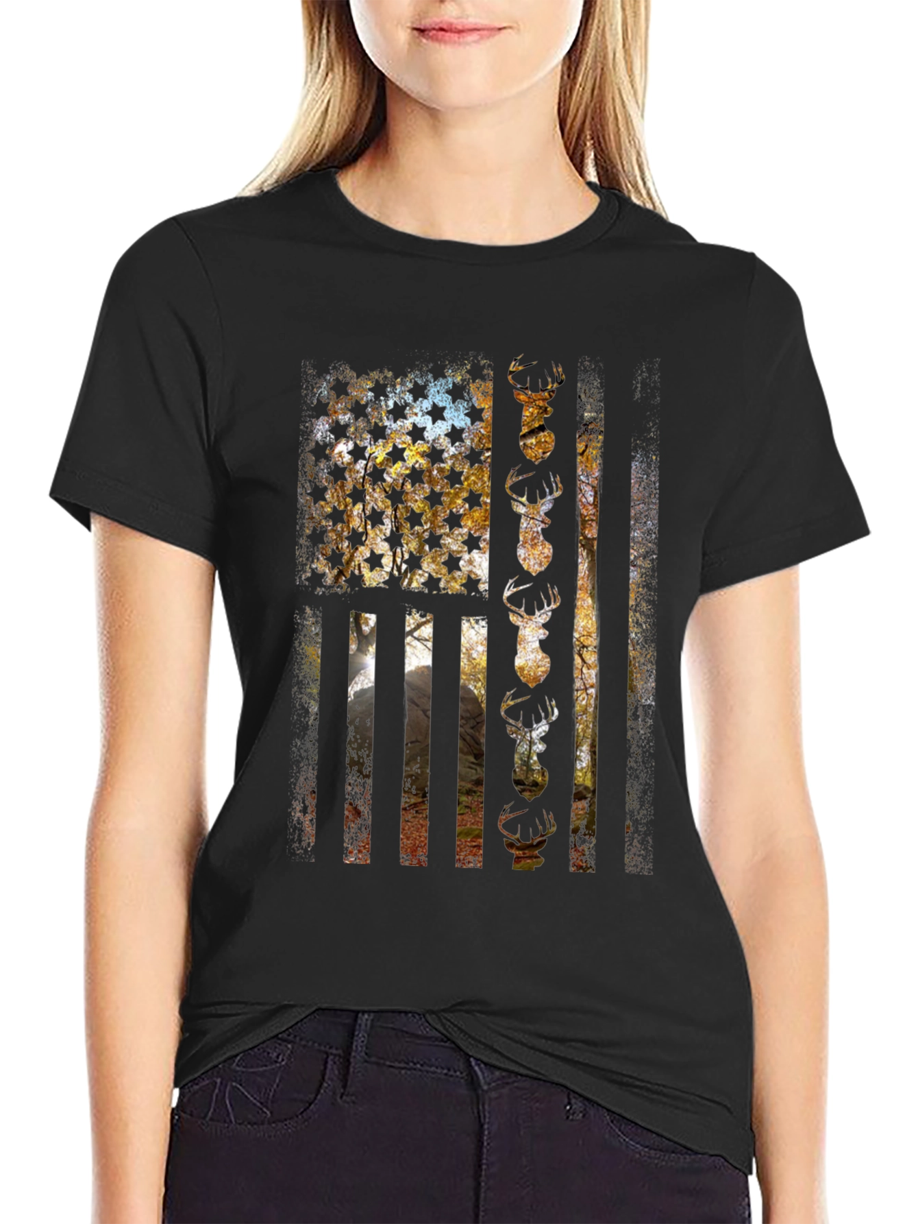 American Flag Deer Hunting T-Shirt