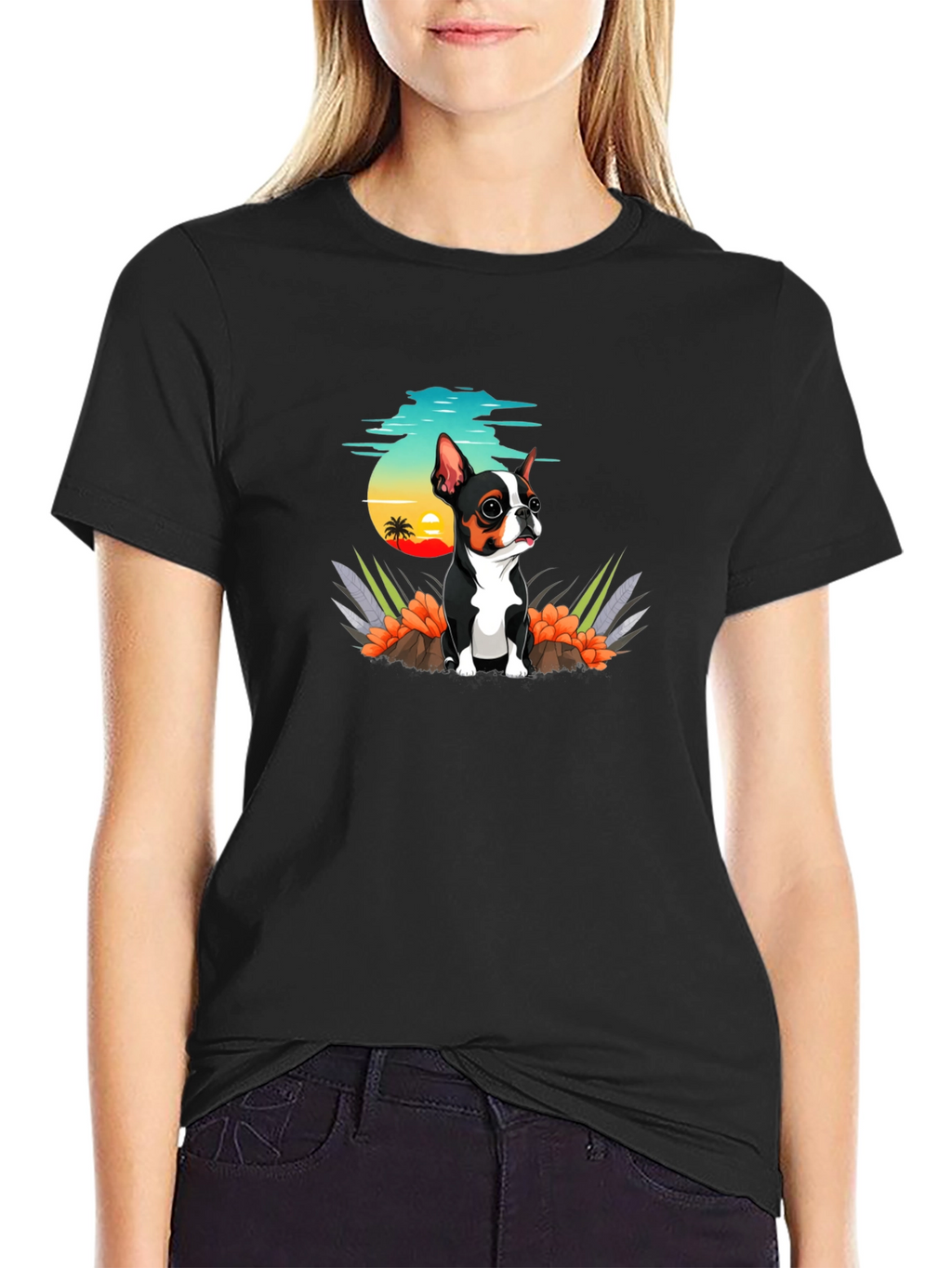 Cute Dog Graphic Tee - Black Cotton T-Shirt