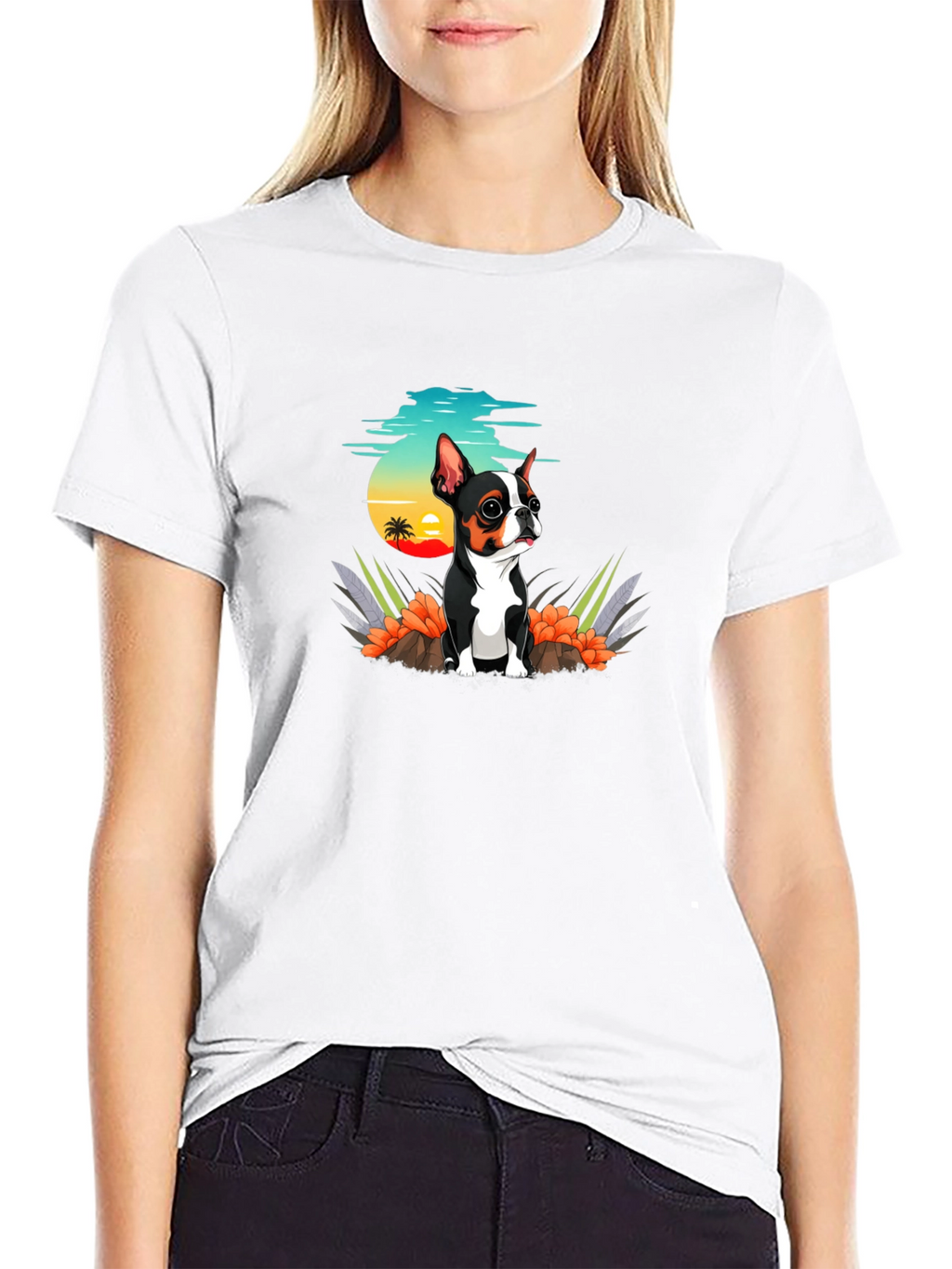 Cute Dog Graphic Tee - Black Cotton T-Shirt
