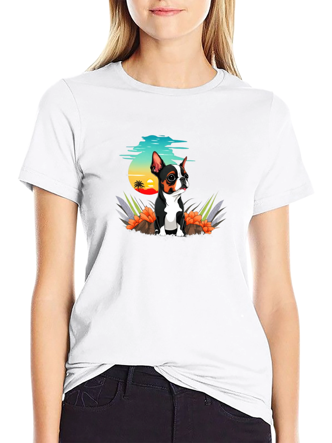 Cute Dog Graphic Tee - Black Cotton T-Shirt
