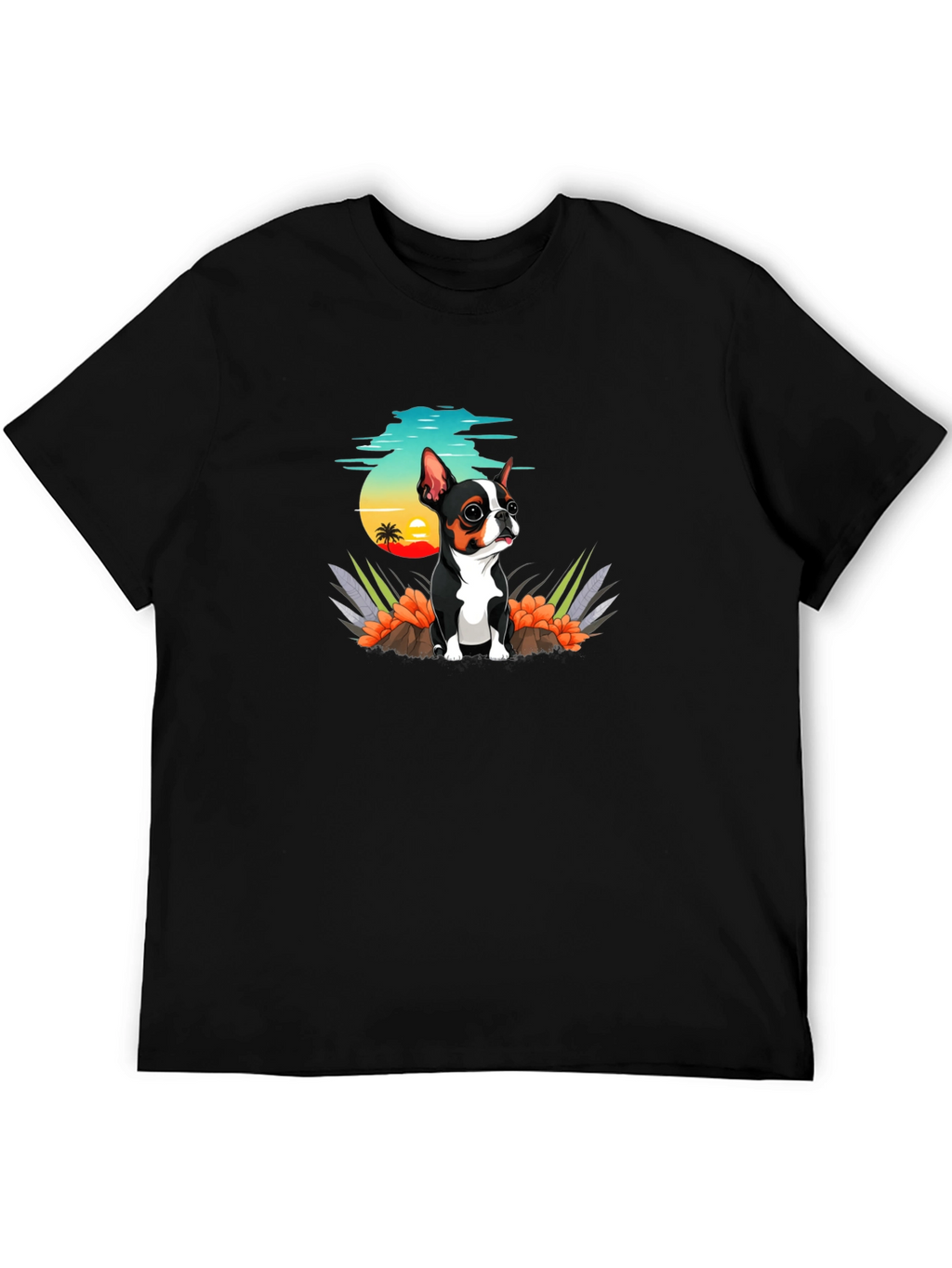 Cute Dog Graphic Tee - Black Cotton T-Shirt