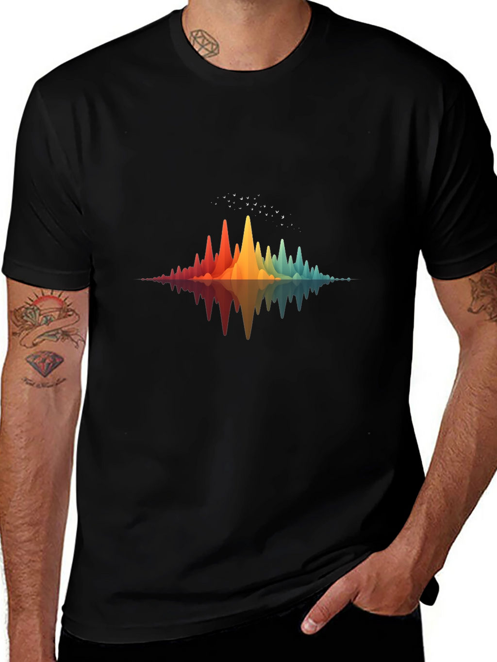 Rainbow Wave Graphic Black T-Shirt