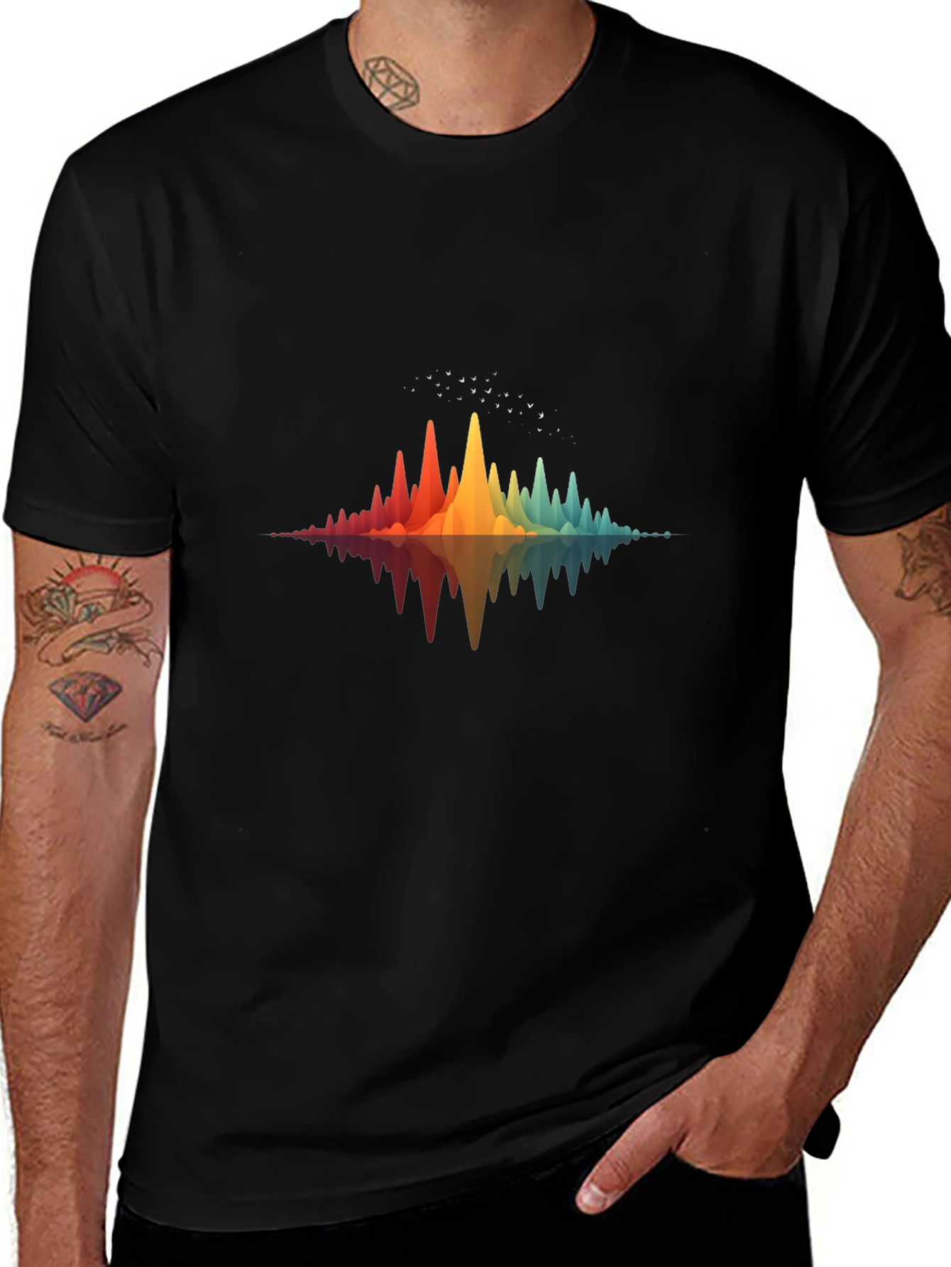 Rainbow Wave Graphic Black T-Shirt