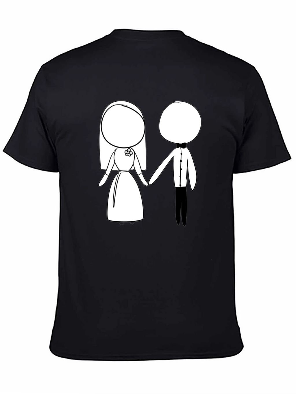Cartoon Bride & Groom Black T-Shirt