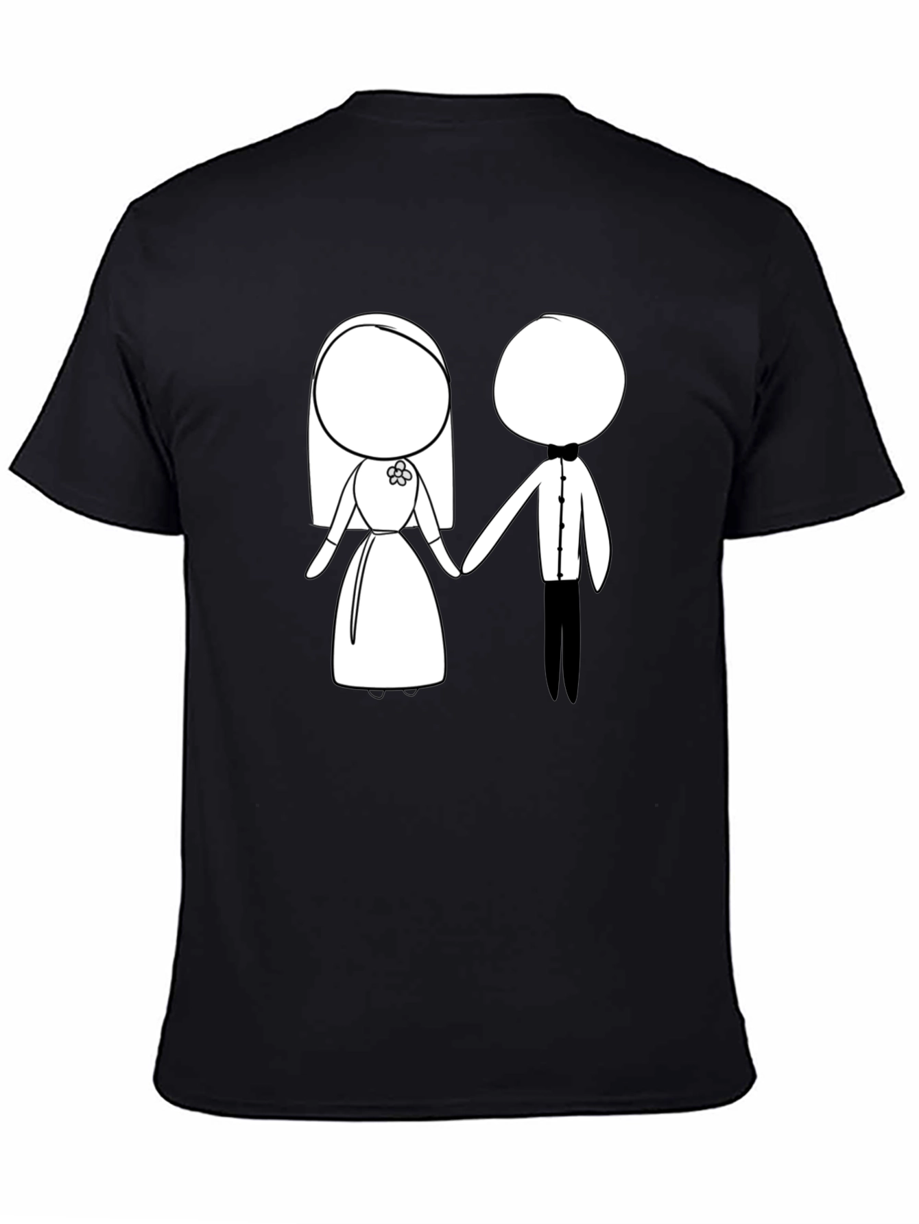 Cartoon Bride & Groom Black T-Shirt