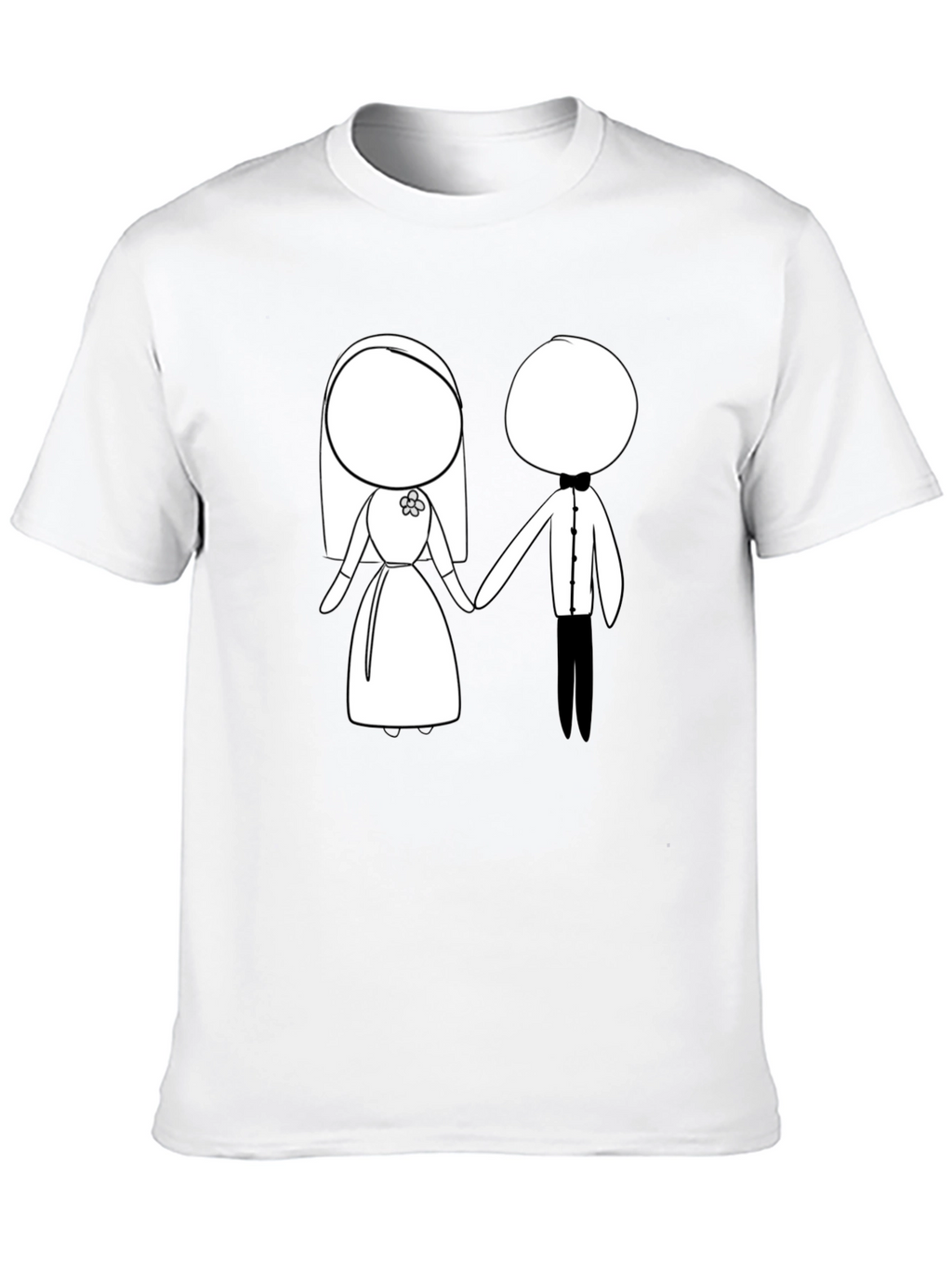 Cartoon Bride & Groom Black T-Shirt