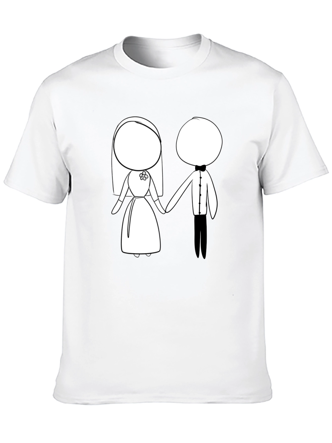 Cartoon Bride & Groom Black T-Shirt