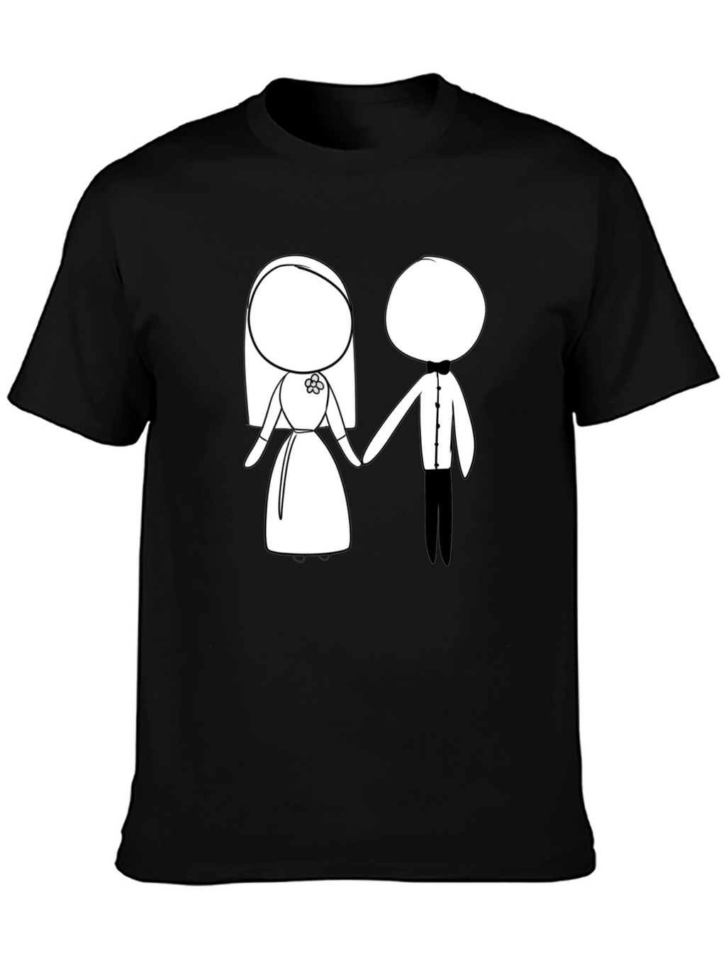 Cartoon Bride & Groom Black T-Shirt