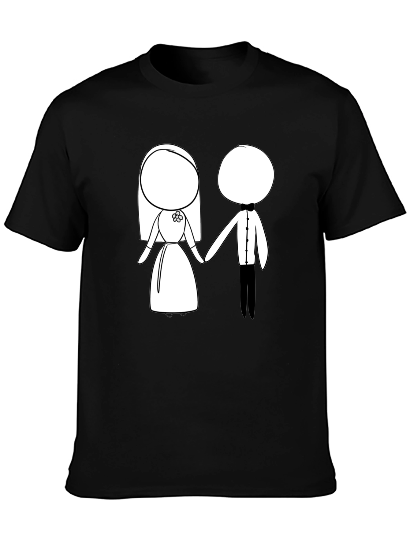 Cartoon Bride & Groom Black T-Shirt