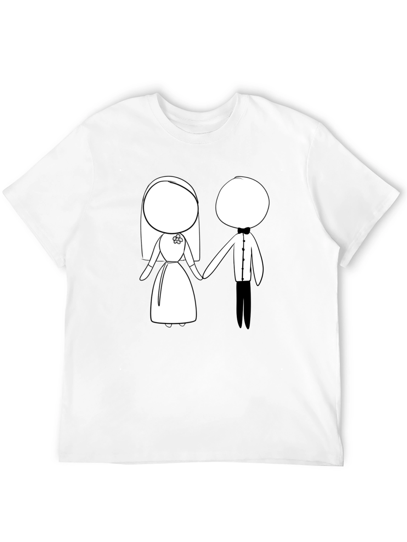 Cartoon Bride & Groom Black T-Shirt