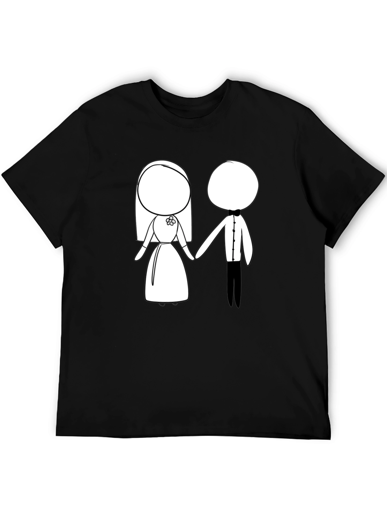 Cartoon Bride & Groom Black T-Shirt
