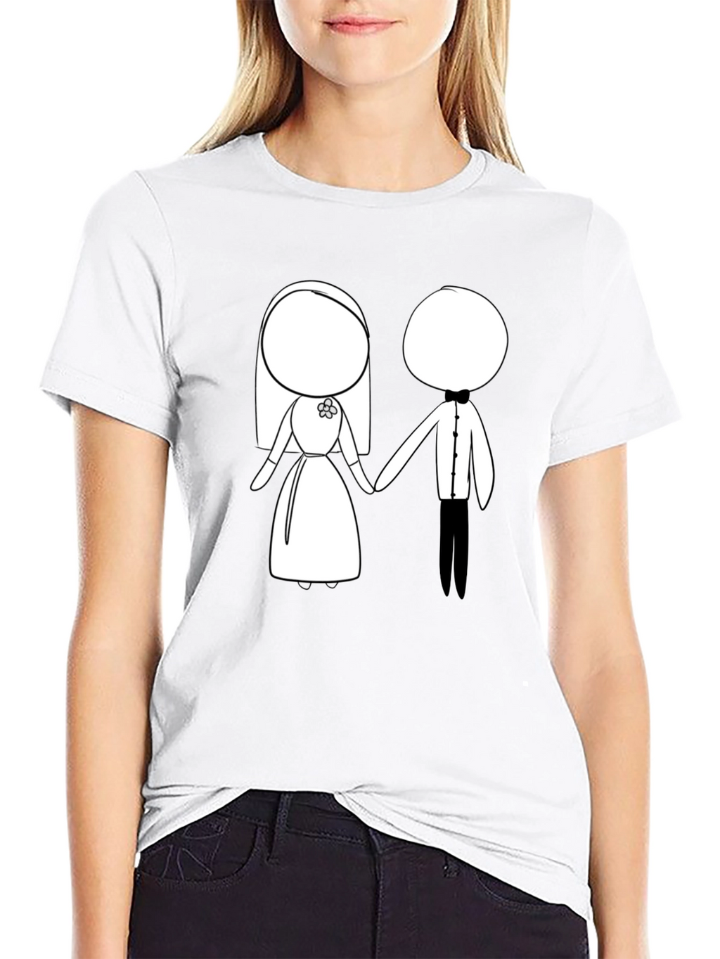 Cartoon Bride & Groom Black T-Shirt