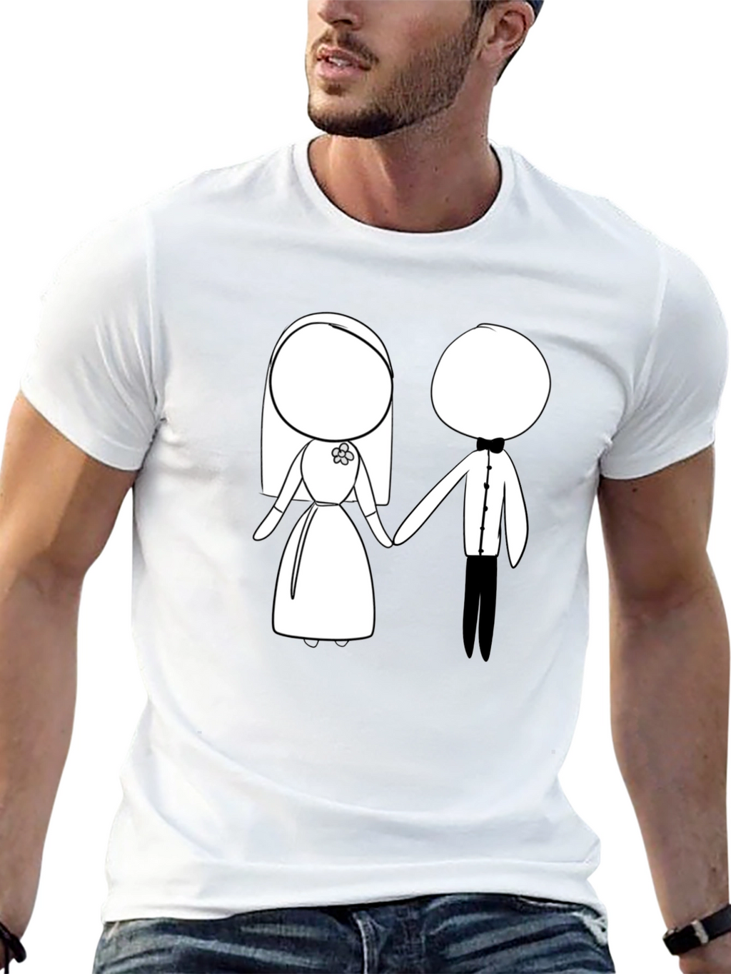 Cartoon Bride & Groom Black T-Shirt
