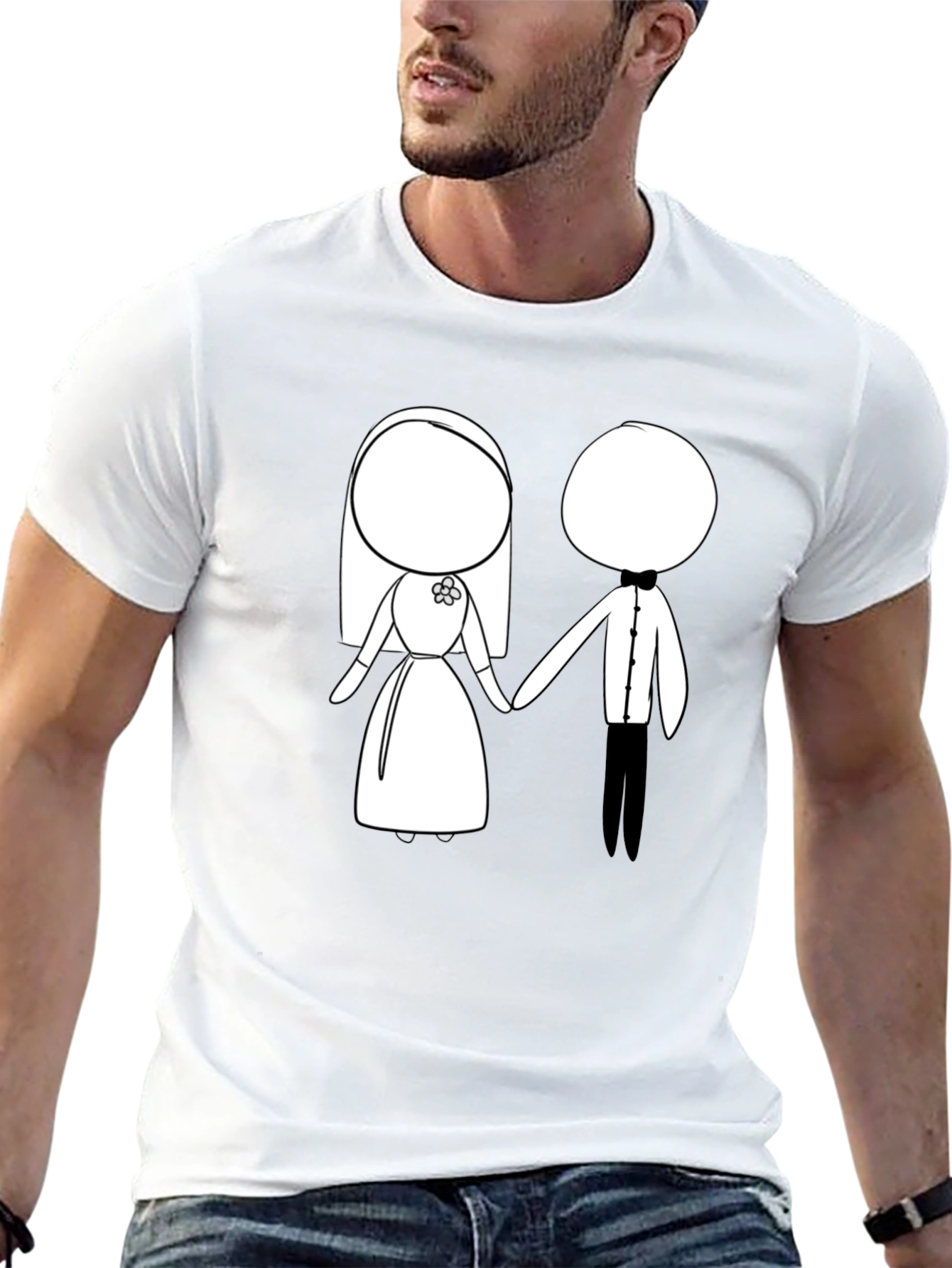 Cartoon Bride & Groom Black T-Shirt