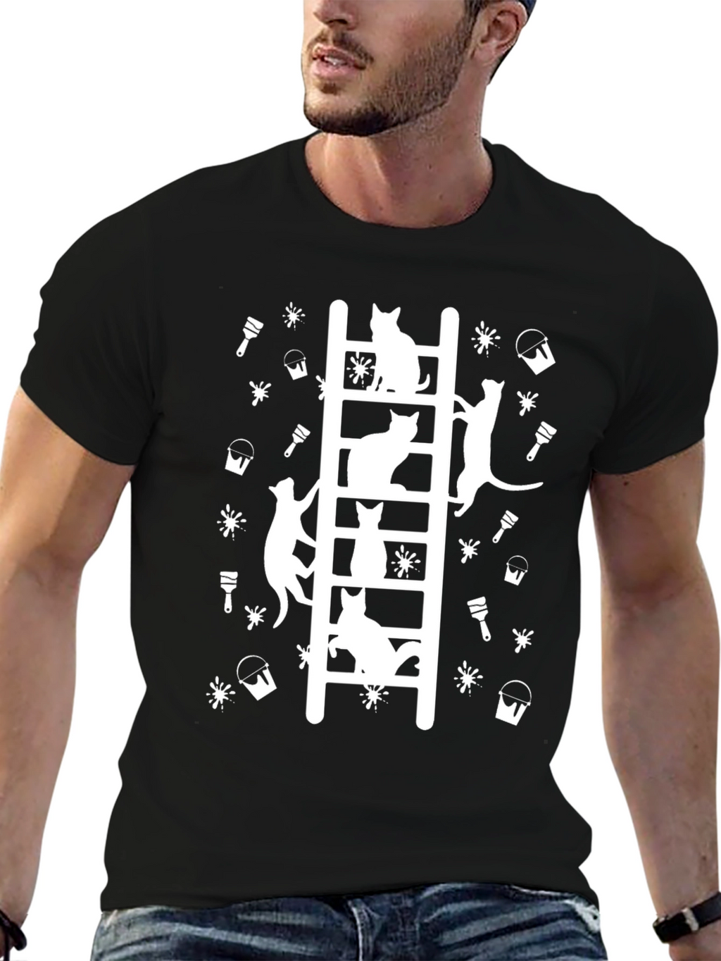Cat Ladder Black T-Shirt