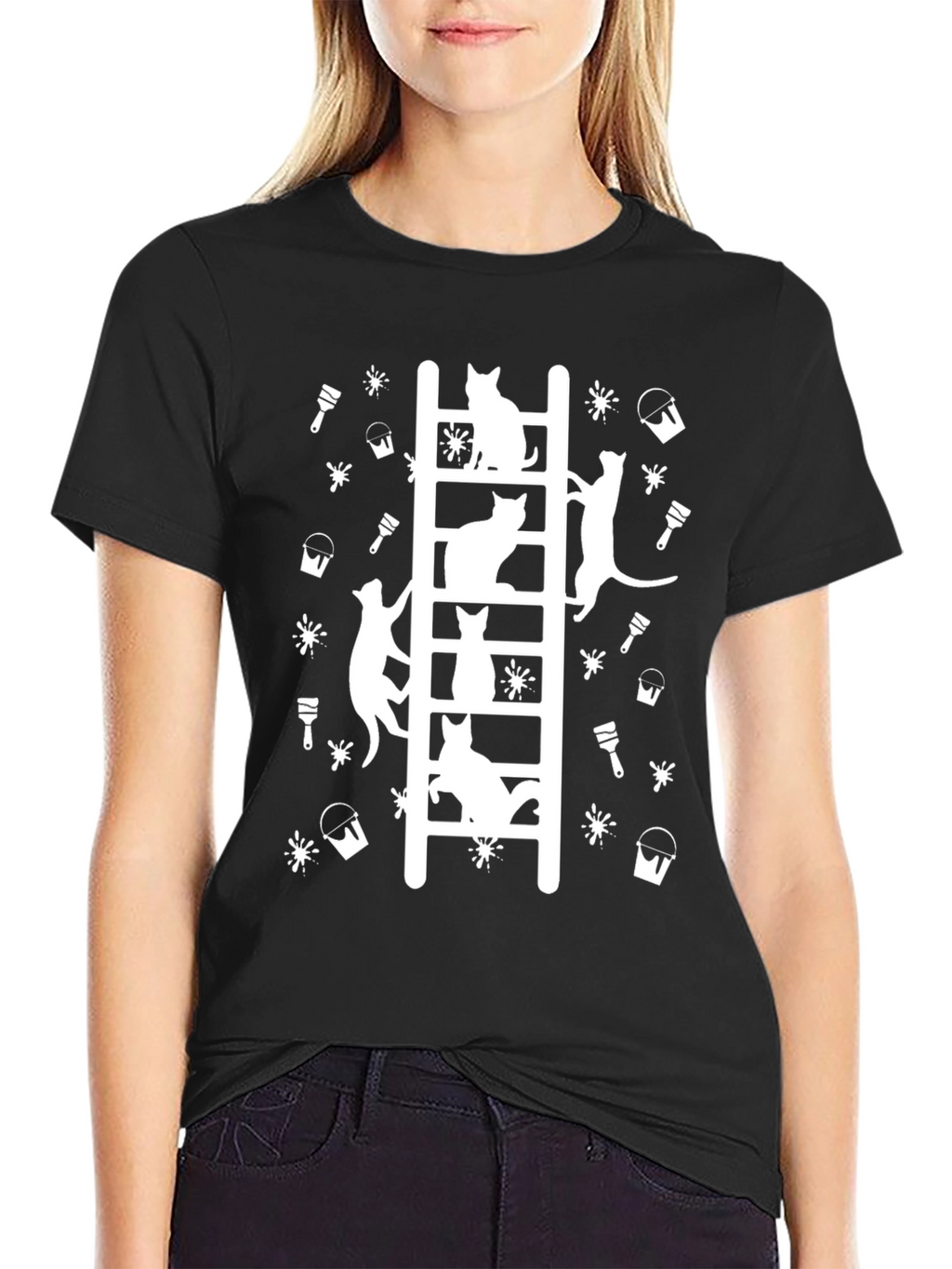 Cat Ladder Black T-Shirt
