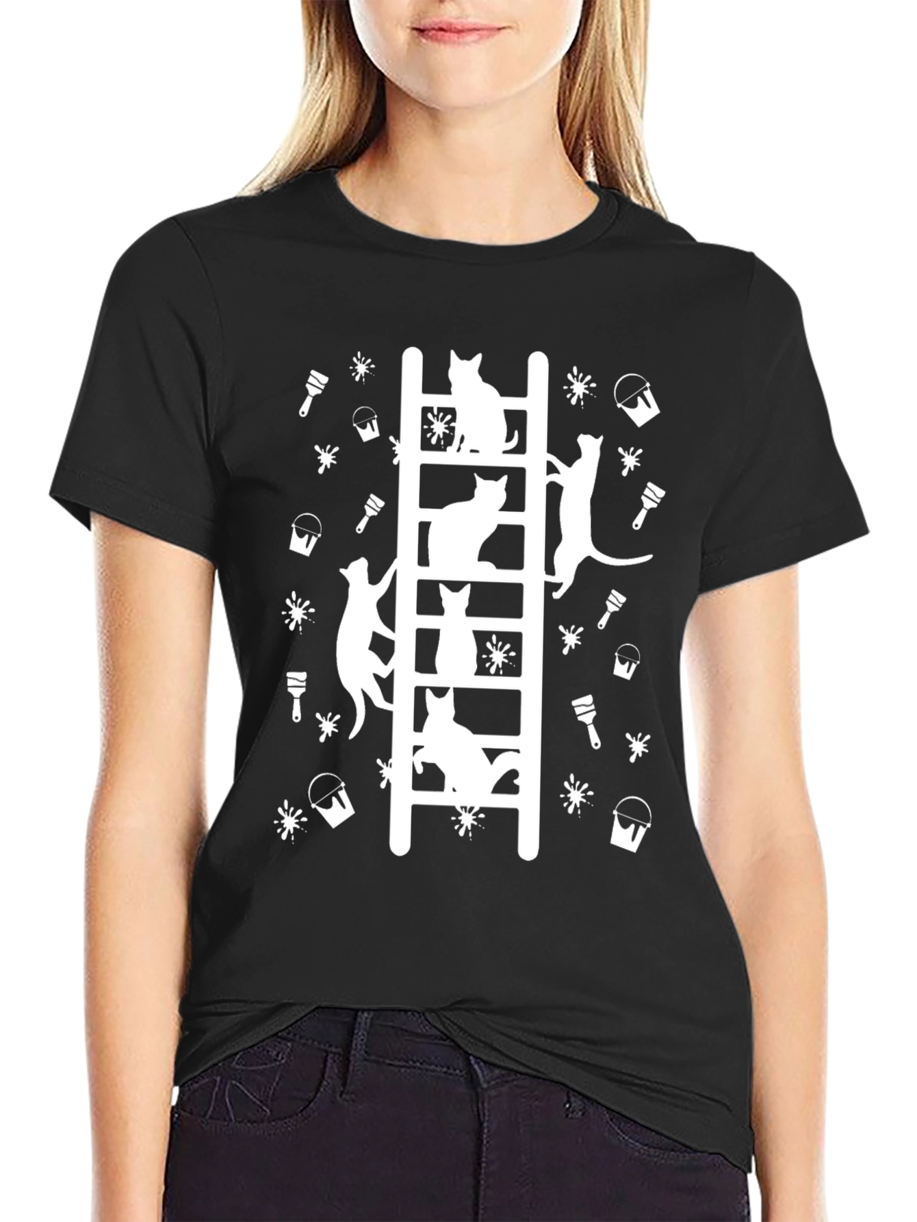 Cat Ladder Black T-Shirt