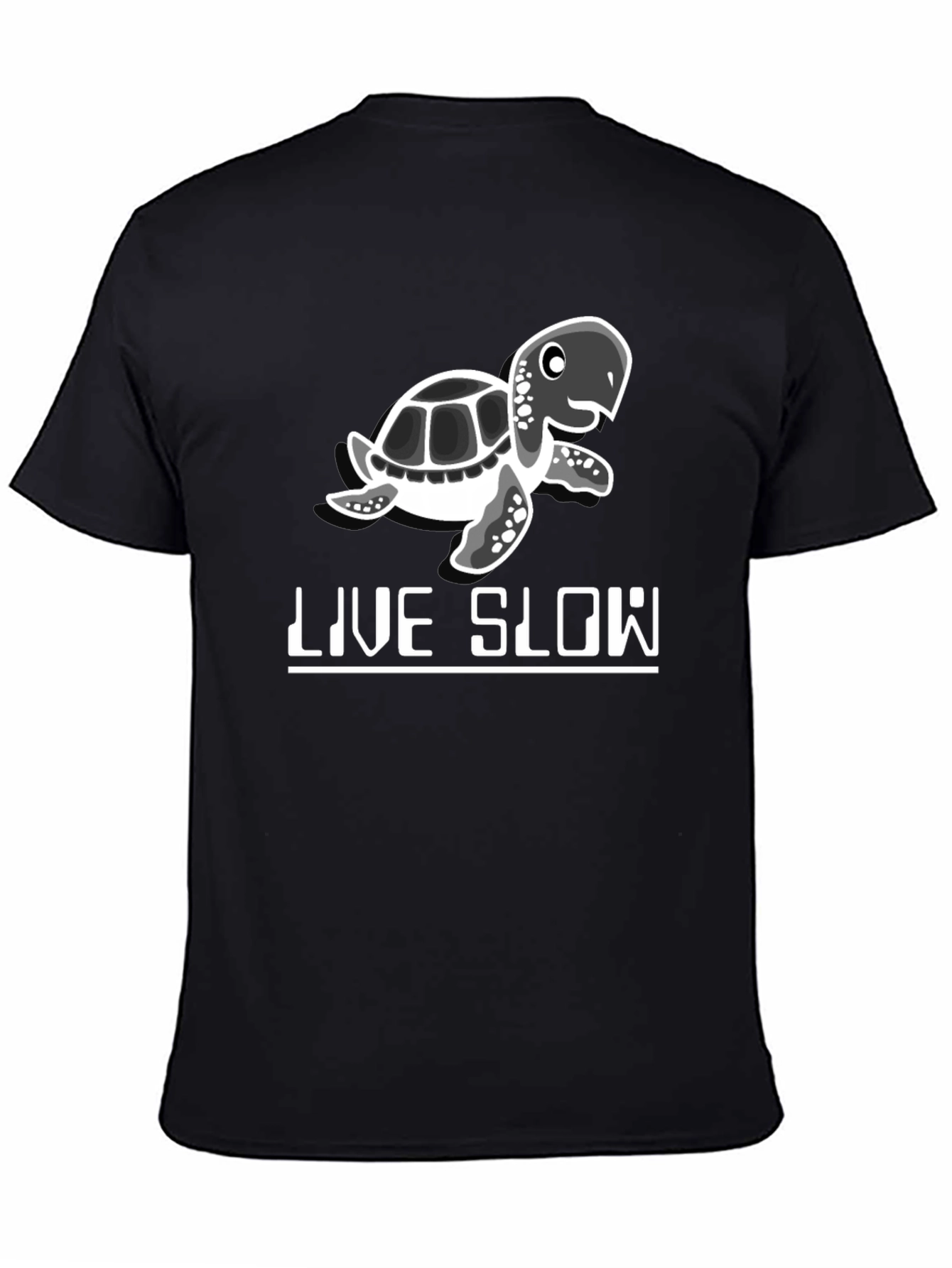 Live Slow Turtle Graphic Tee - Black Cotton Shirt