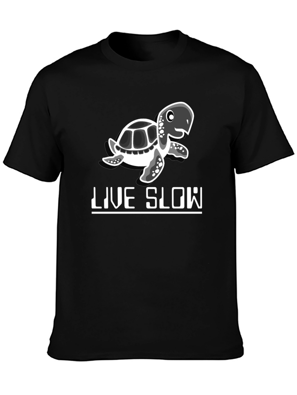 Live Slow Turtle Graphic Tee - Black Cotton Shirt