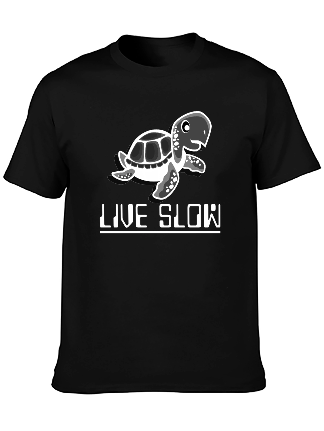 Live Slow Turtle Graphic Tee - Black Cotton Shirt