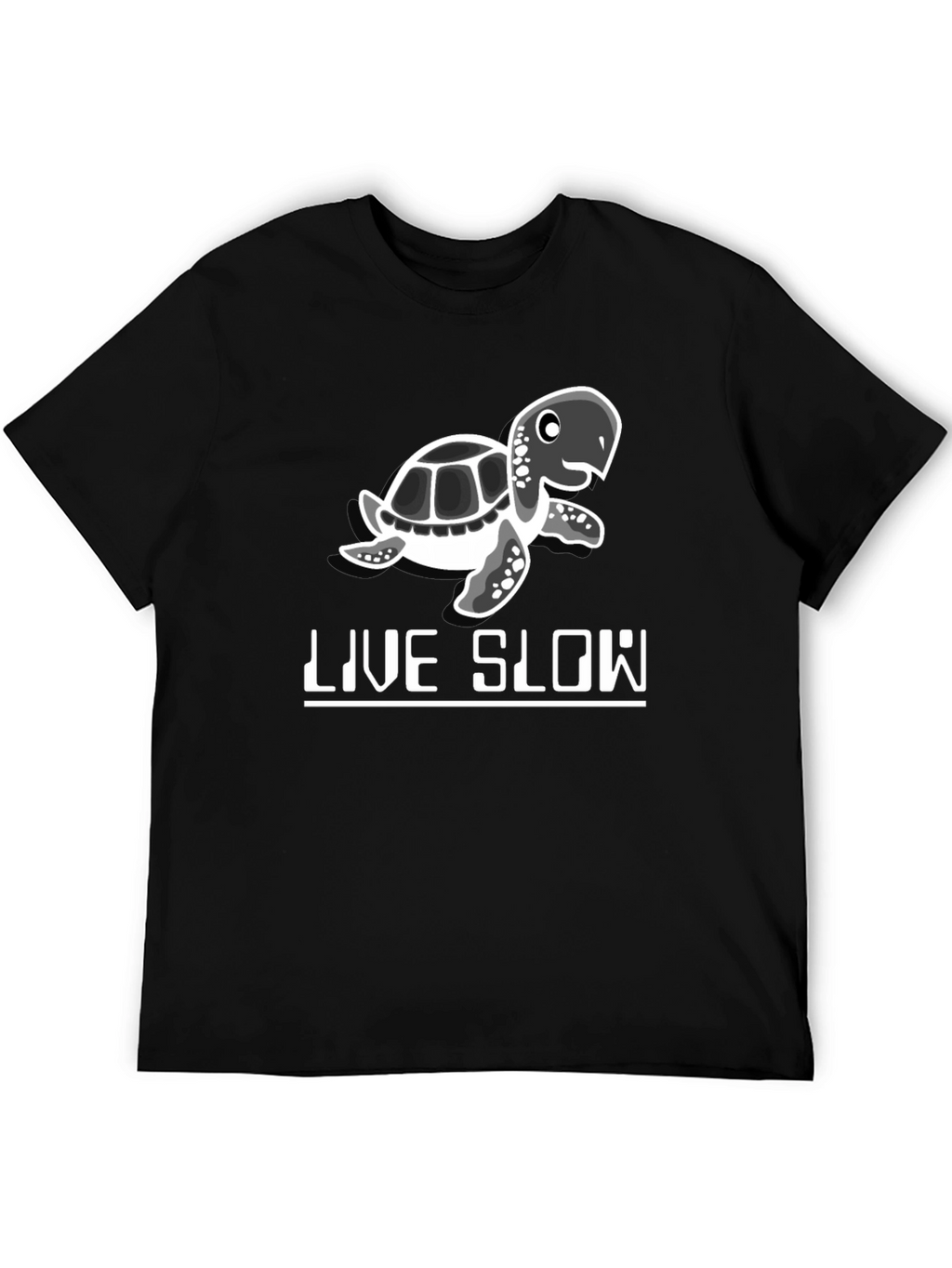 Live Slow Turtle Graphic Tee - Black Cotton Shirt