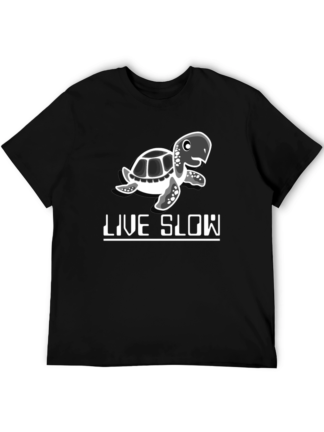 Live Slow Turtle Graphic Tee - Black Cotton Shirt