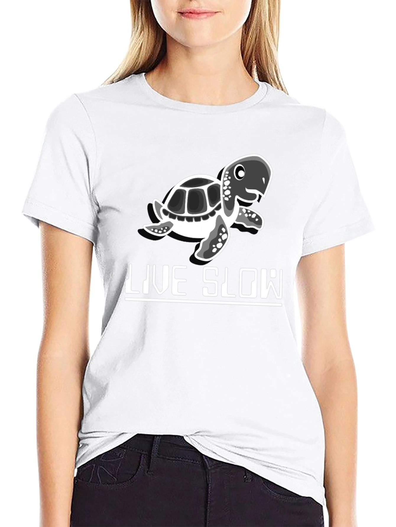 Live Slow Turtle Graphic Tee - Black Cotton Shirt