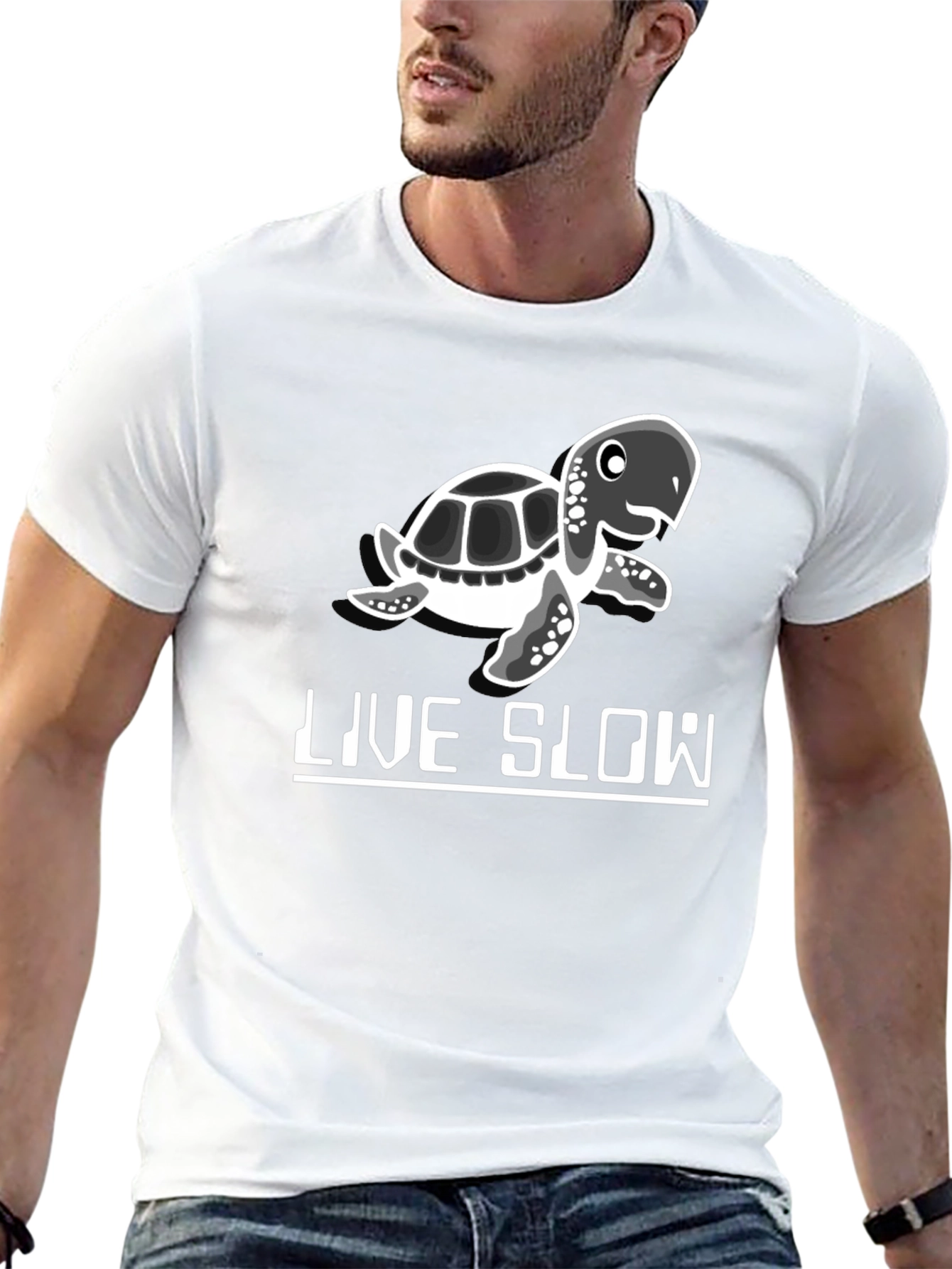 Live Slow Turtle Graphic Tee - Black Cotton Shirt