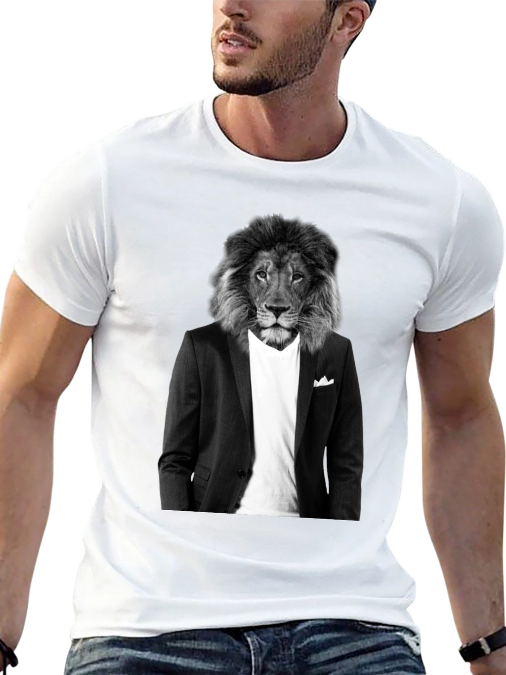 Lion Suit T-Shirt - Black Crew Neck Graphic Tee