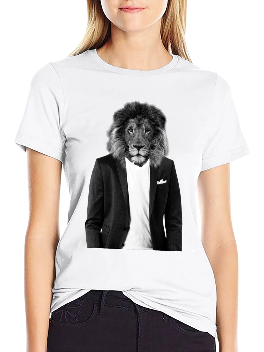 Lion Suit T-Shirt - Black Crew Neck Graphic Tee