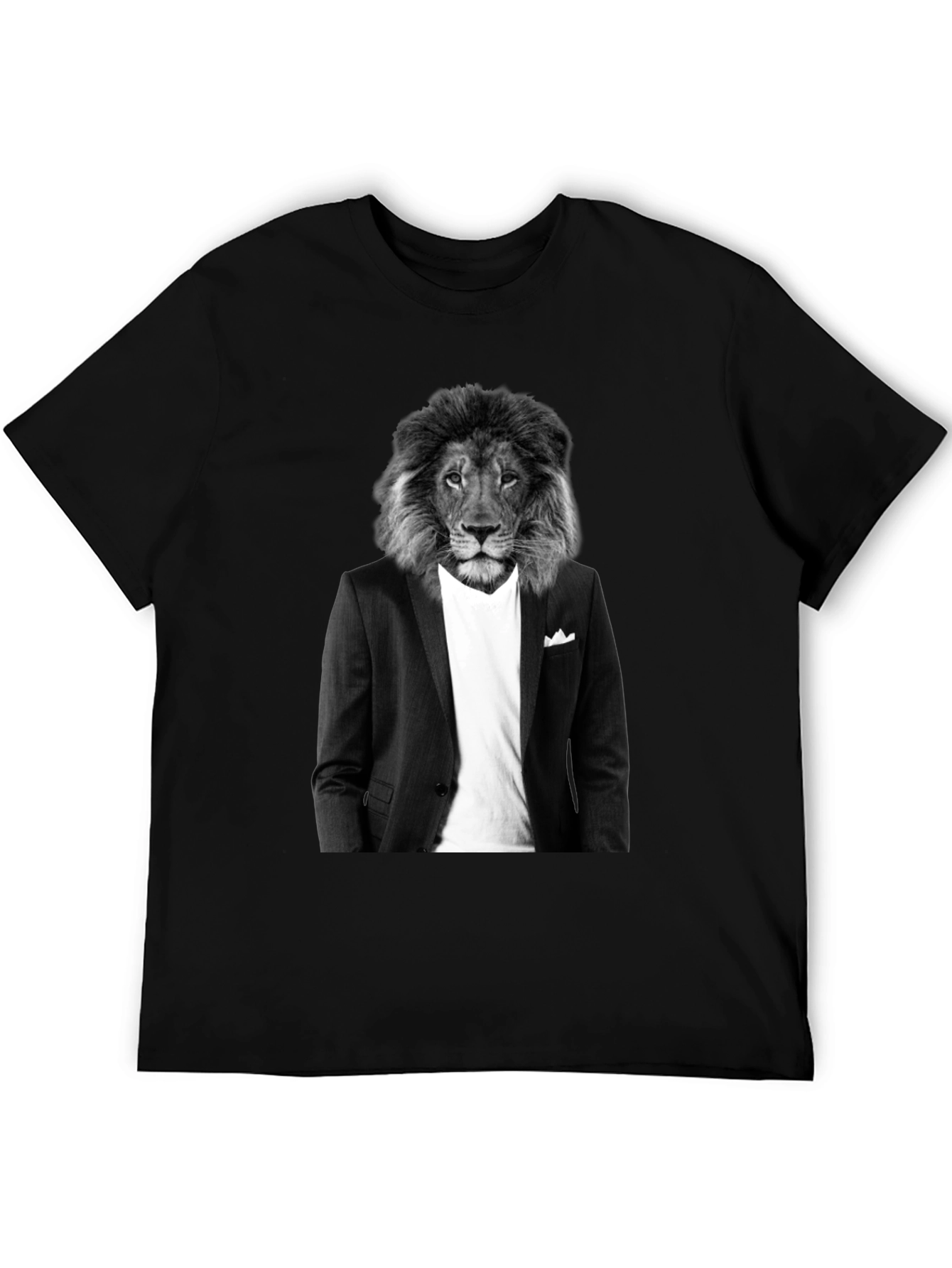 Lion Suit T-Shirt - Black Crew Neck Graphic Tee