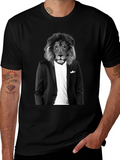 Lion Suit T-Shirt - Black Crew Neck Graphic Tee