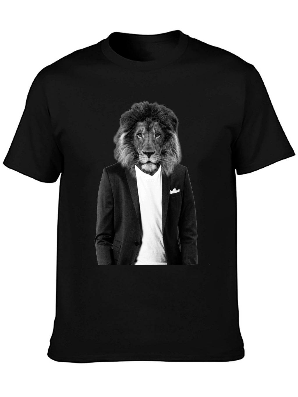 Lion Suit T-Shirt - Black Crew Neck Graphic Tee
