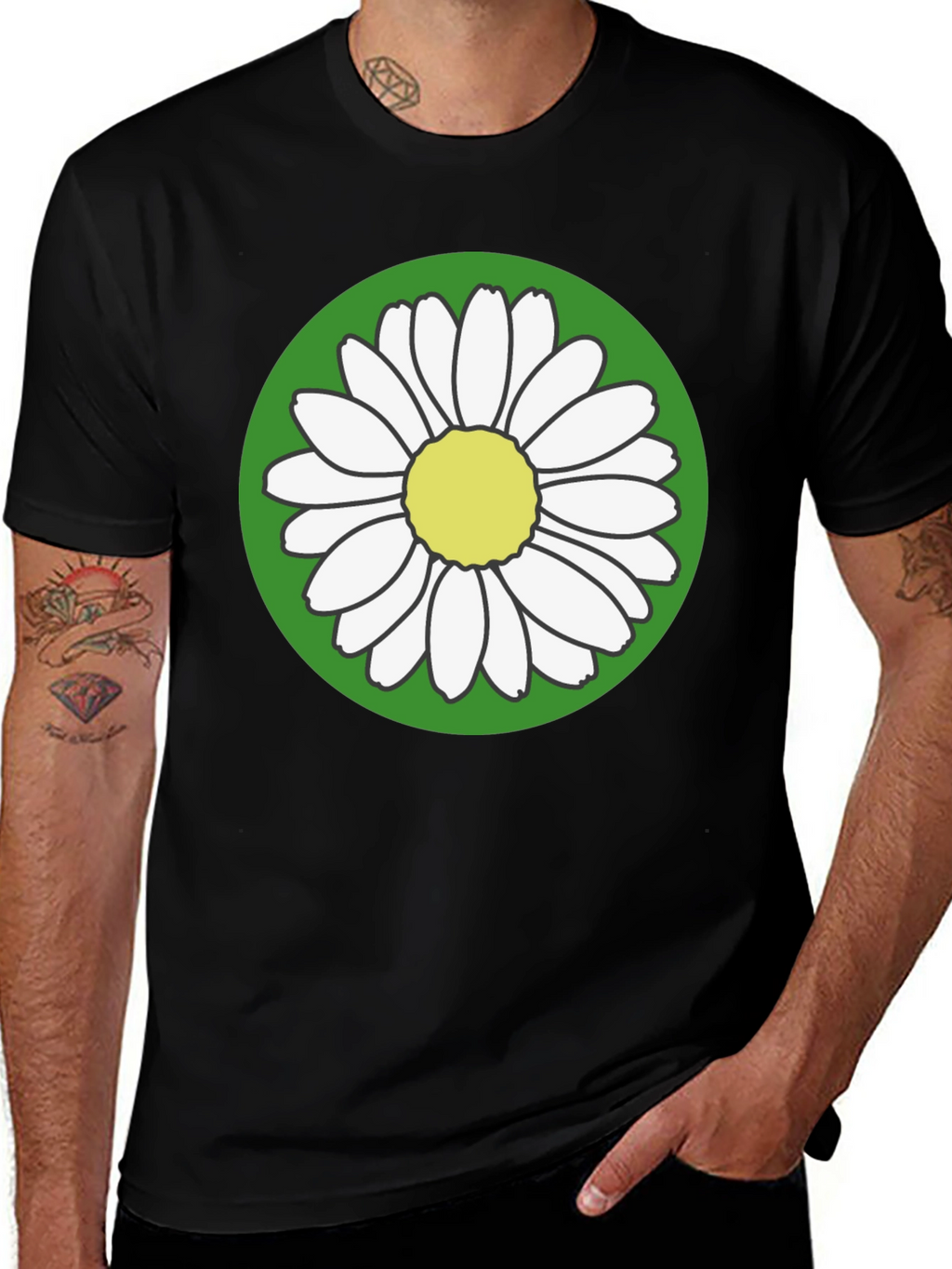 Daisy Flower Graphic Tee - Round Green Design