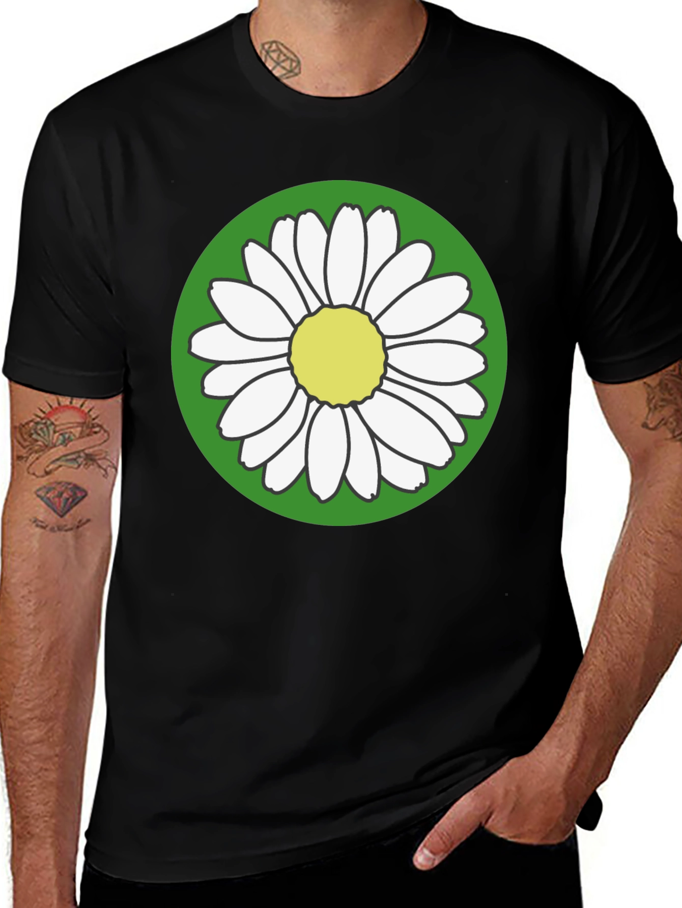 Daisy Flower Graphic Tee - Round Green Design