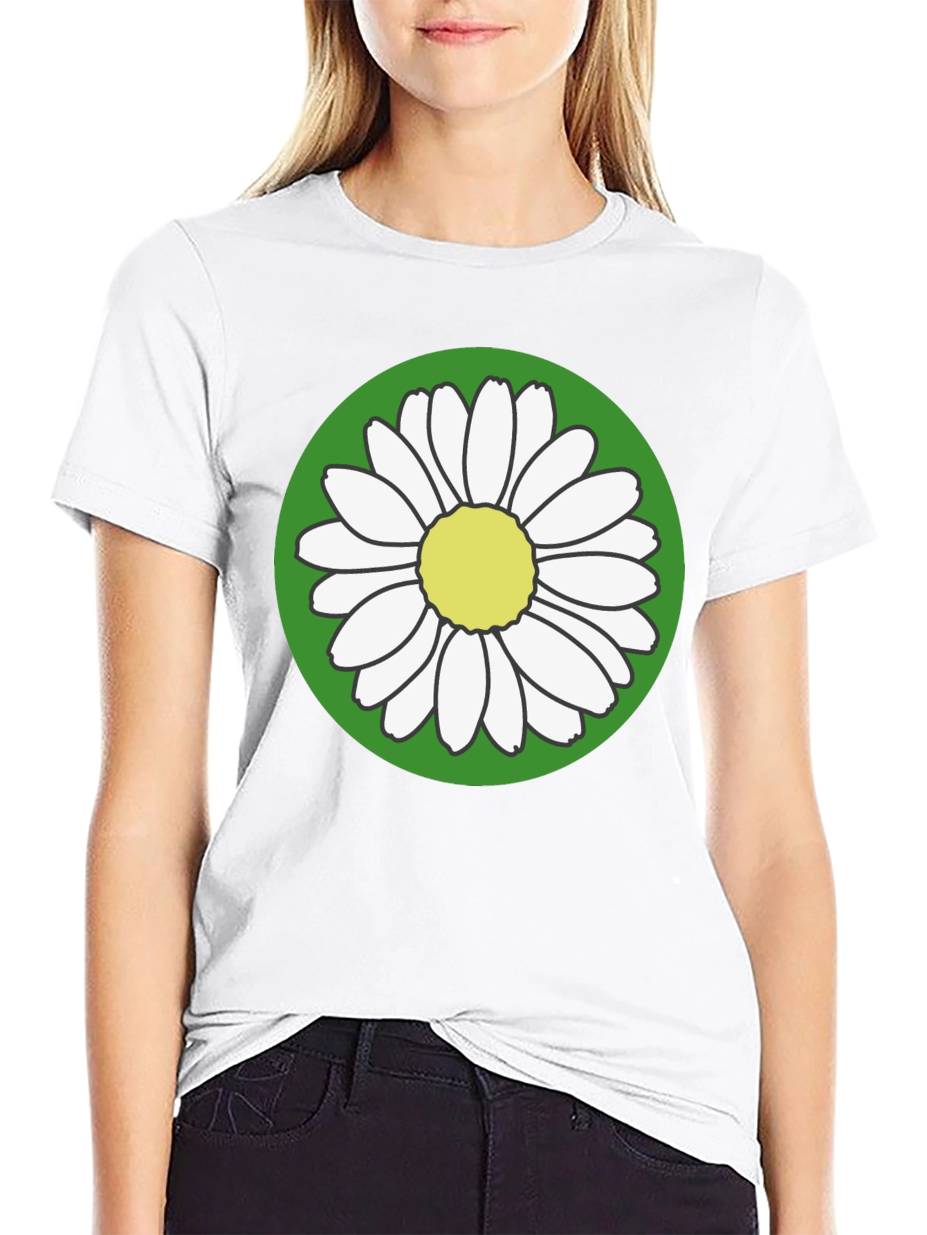 Daisy Flower Graphic Tee - Round Green Design