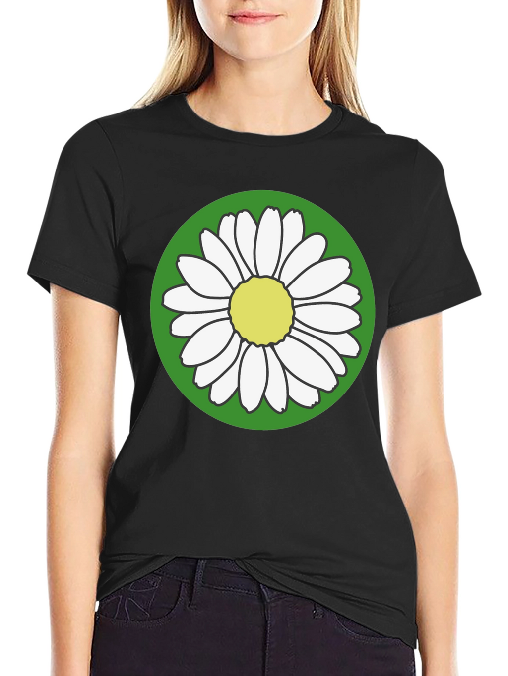 Daisy Flower Graphic Tee - Round Green Design
