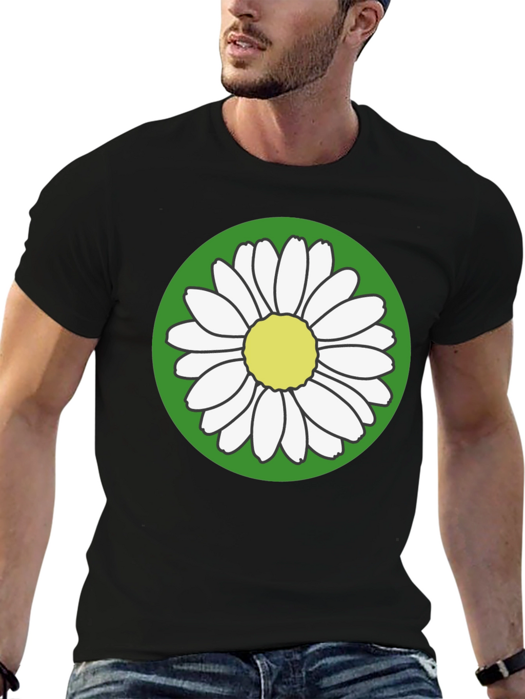 Daisy Flower Graphic Tee - Round Green Design