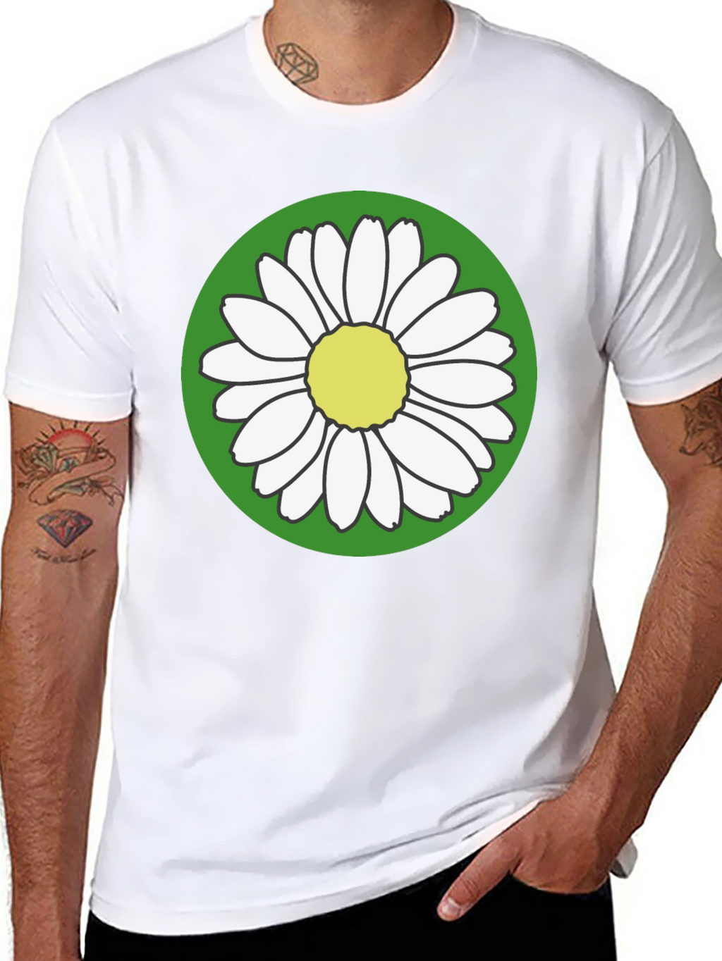 Daisy Flower Graphic Tee - Round Green Design
